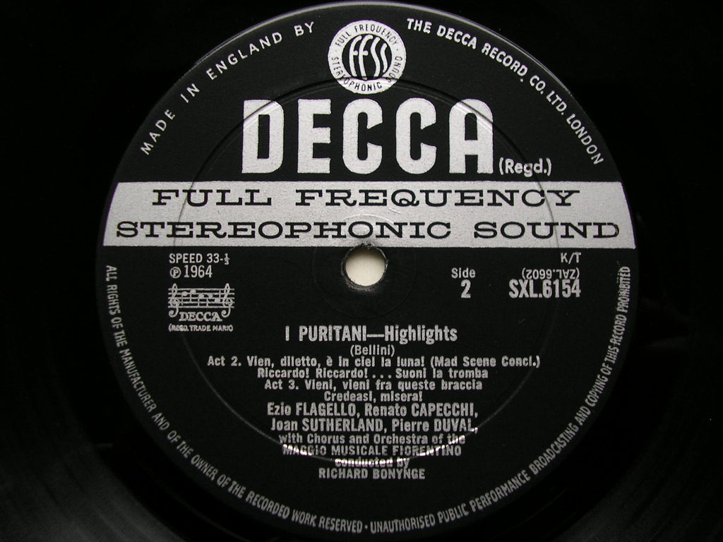 SXL 6154  BELLINI: I PURITANI    highlights    SUTHERLAND / DUVAL / CAPECCHI / MAGGIO MUSICALE / BONYNGE     ED1