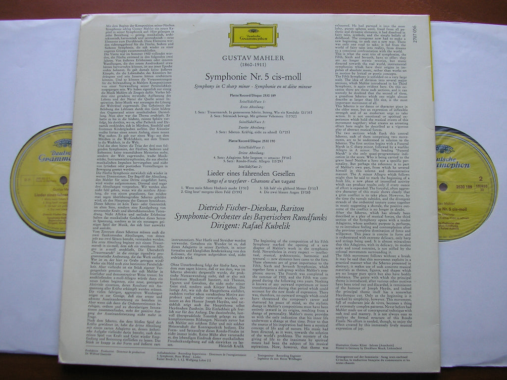 MAHLER: SYMPHONY No. 5 / LIEDER EINES FAHRENDEN GESELLEN   FISCHER-DIESKAU / BAVARIAN RADIO SYMPHONY / KUBELIK  2707 056