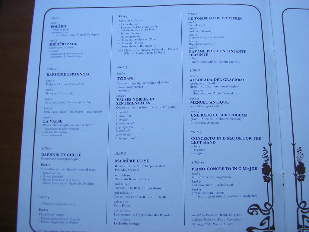 RAVEL: ORCHESTRAL MUSIC      CICCOLINI / PERLMAN / ORCHESTRE DE PARIS / MARTINON     5LP      SLS 5016