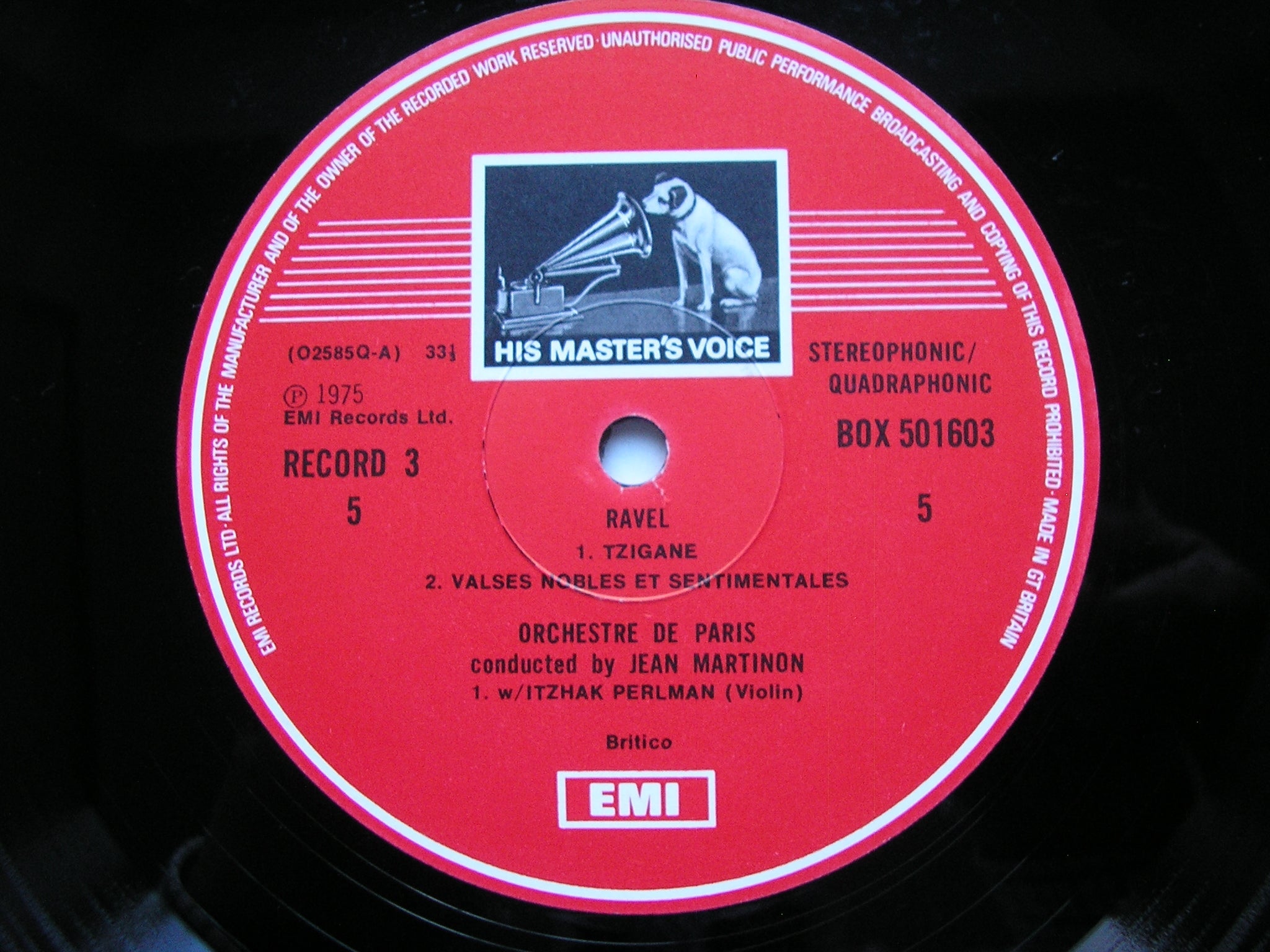 RAVEL: ORCHESTRAL MUSIC      CICCOLINI / PERLMAN / ORCHESTRE DE PARIS / MARTINON     5LP      SLS 5016