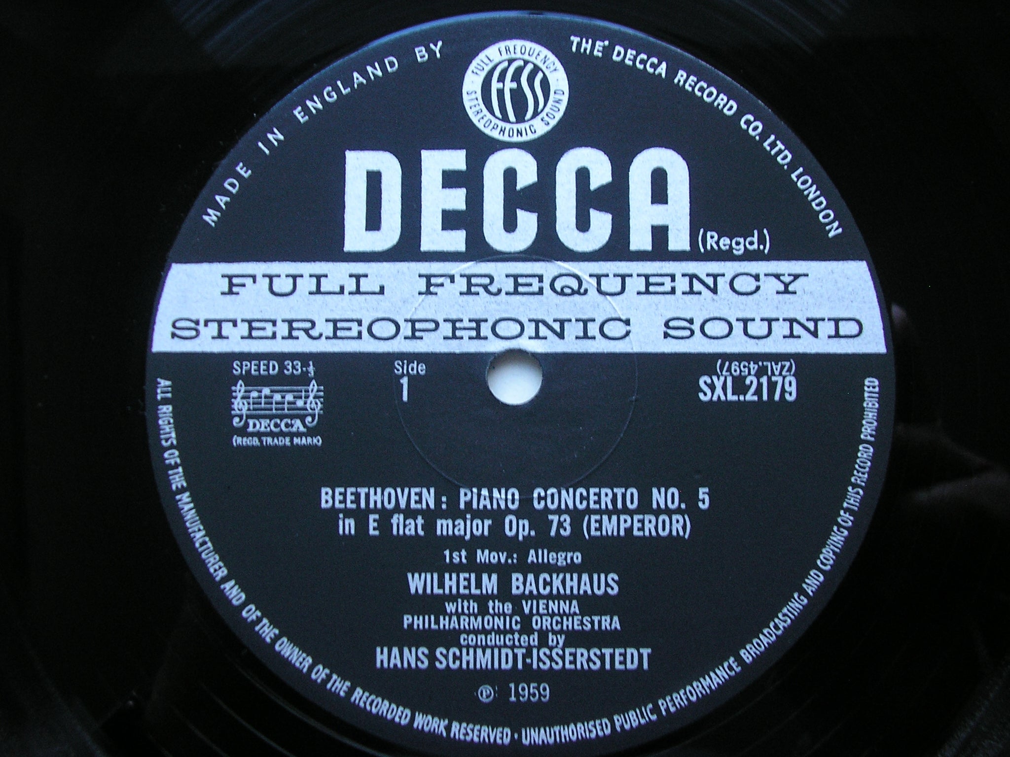 SXL 2179 BEETHOVEN: PIANO CONCERTO No. 5 'Emperor' BACKHAUS / VIENNA PHILHARMONIC / SCHMIDT-ISSERSTEDT