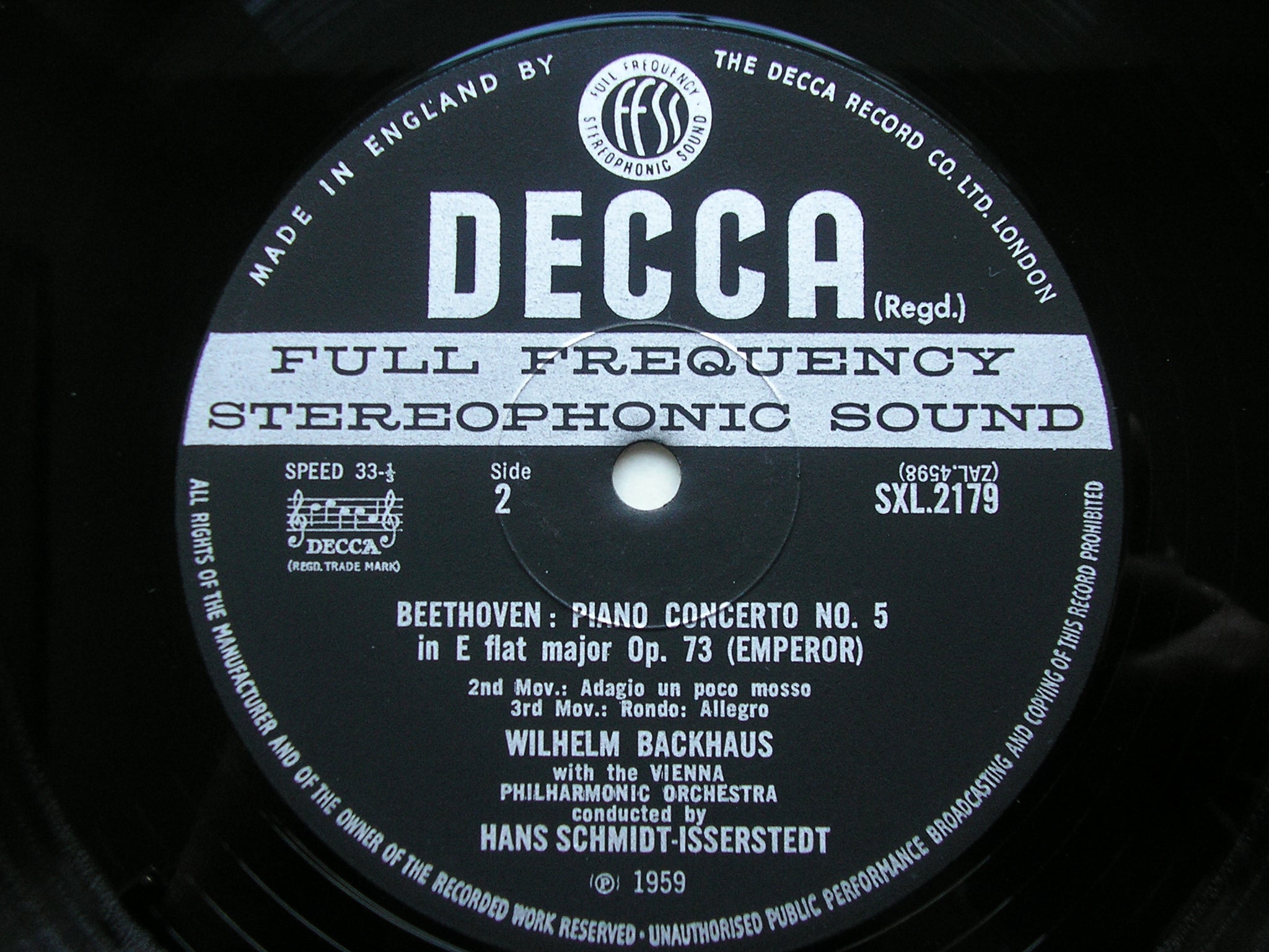 SXL 2179 BEETHOVEN: PIANO CONCERTO No. 5 'Emperor' BACKHAUS / VIENNA PHILHARMONIC / SCHMIDT-ISSERSTEDT