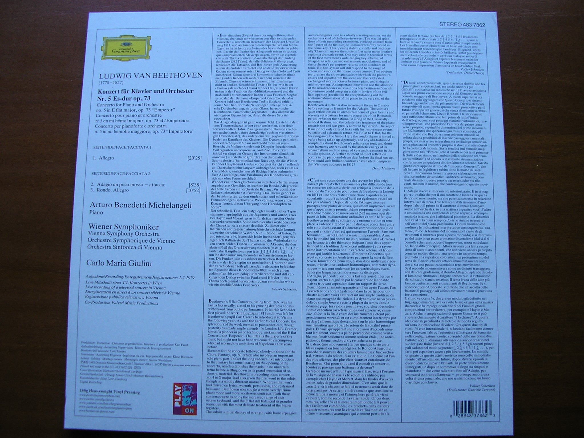 BEETHOEN: PIANO CONCERTO No. 5 'Emperor'      MICHELANGELI / VIENNA SYMPHONY / GIULINI      483 7862