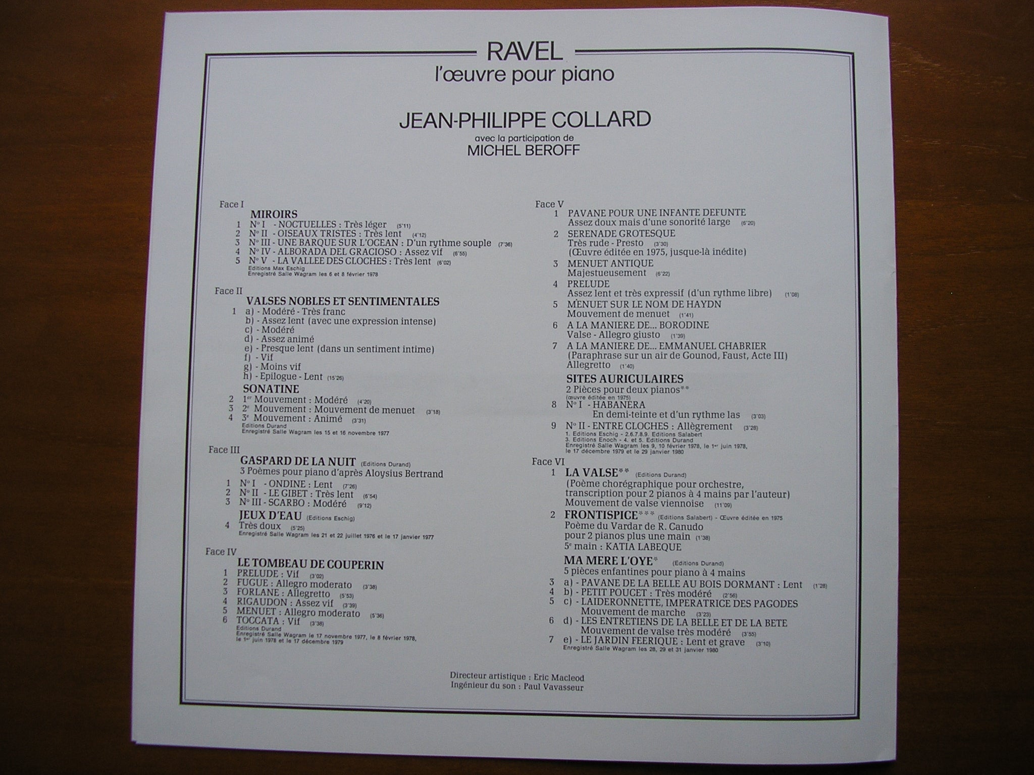 RAVEL: THE PIANO WORKS        COLLARD / BEROFF      3LP     167-73025/7