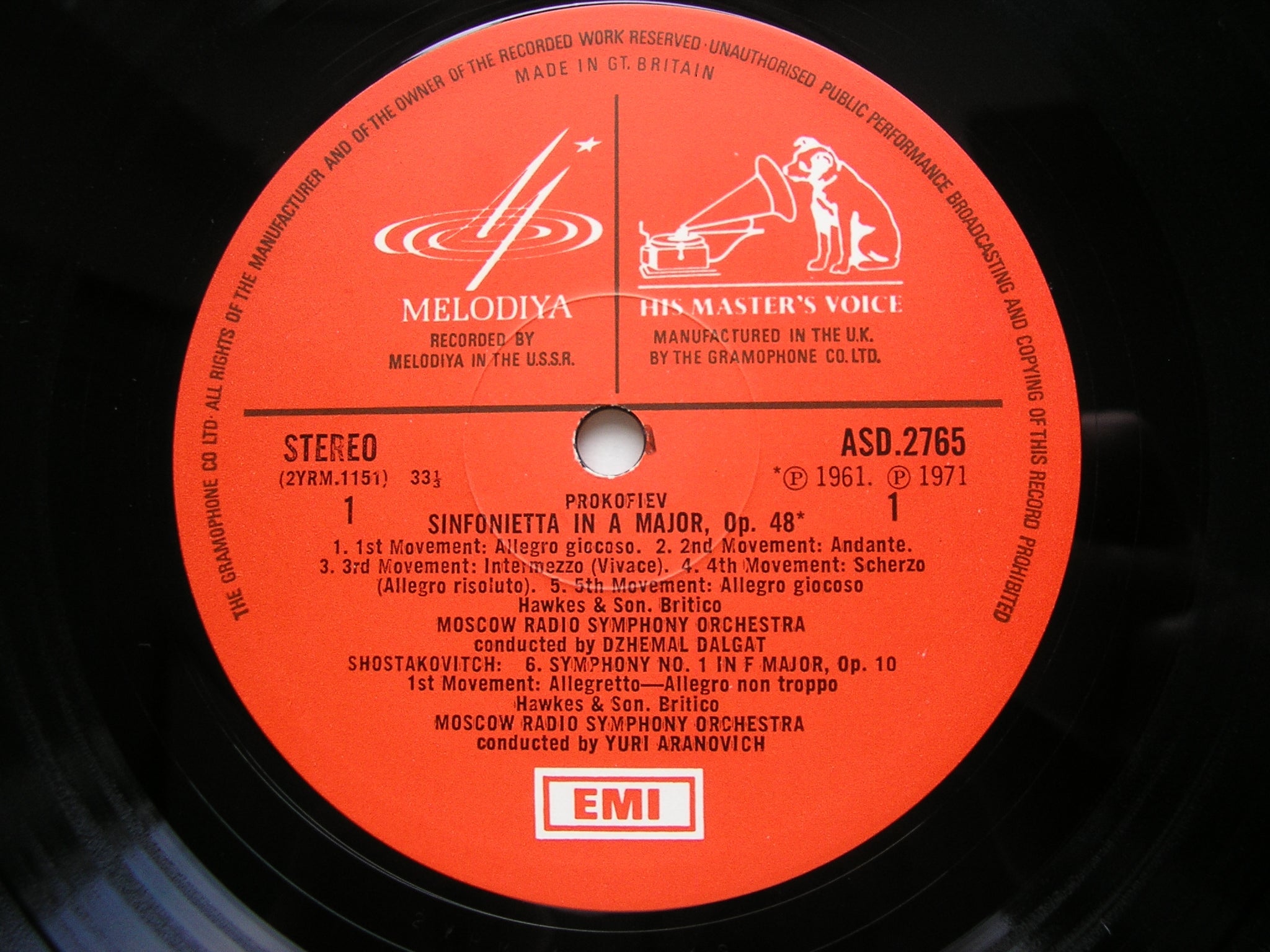 PROKOFIEV: SINFONIETTA / SHOSTAKOVICH: SYMPHONY No. 1    DALGAT / ARANOVICH / MOSCOW RADIO SYMPHONY   ASD 2765