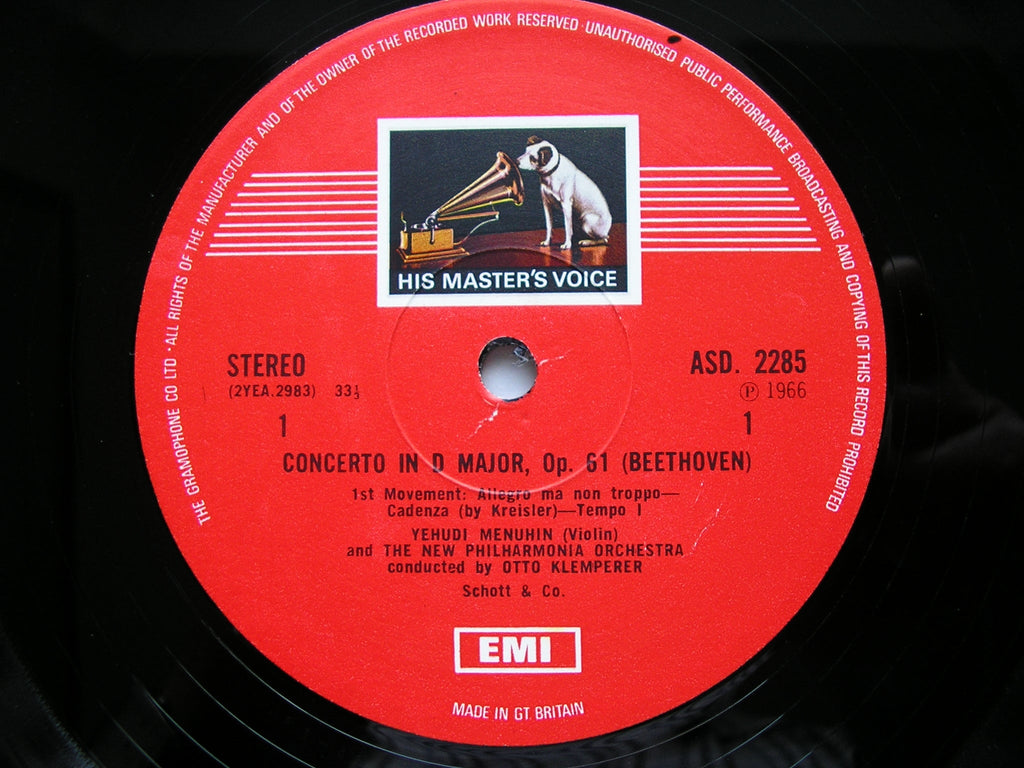 BEETHOVEN: VIOLIN CONCERTO     MENUHIN / NEW PHILHARMONIA / KLEMPERER     ASD 2285