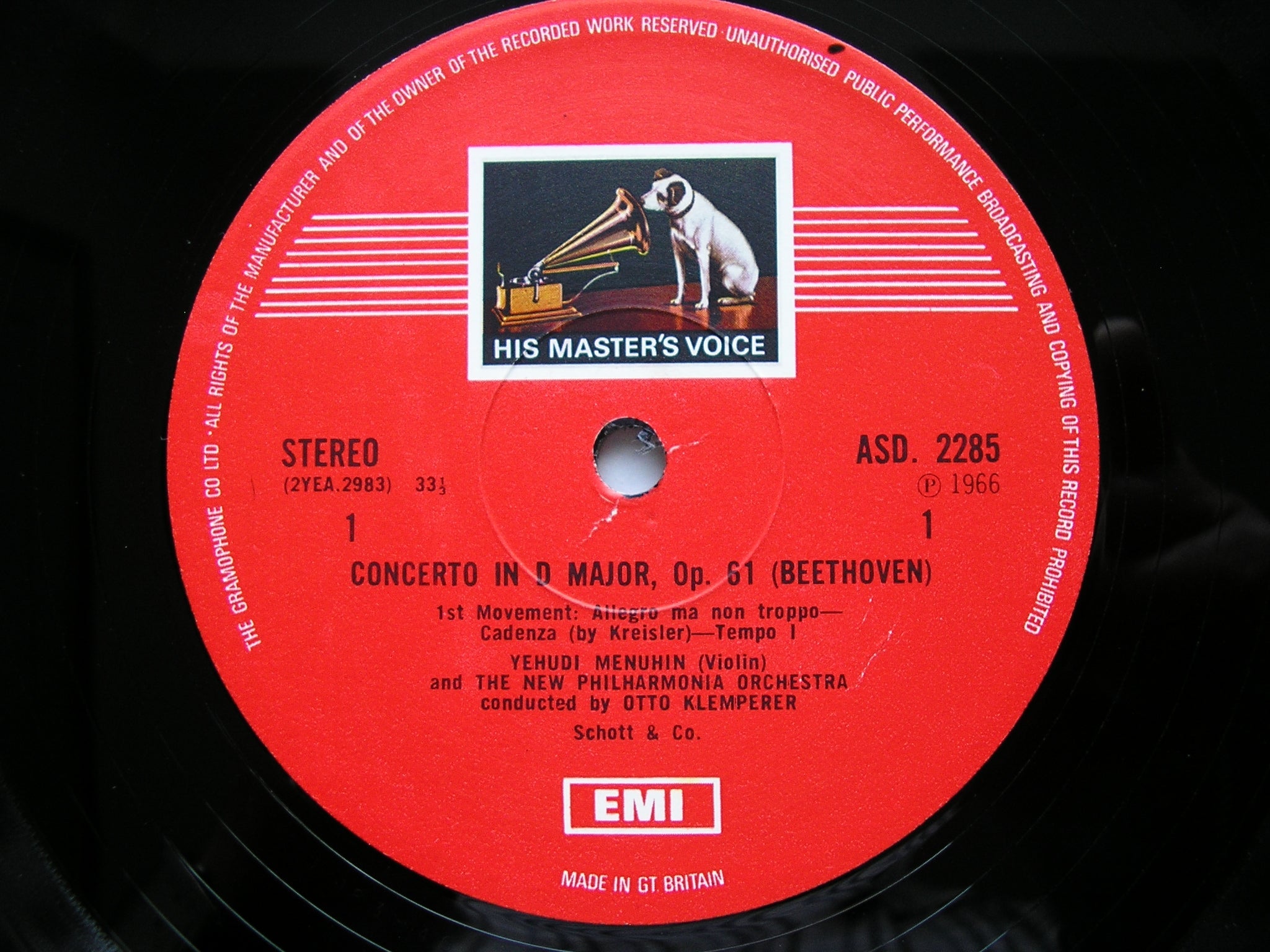 BEETHOVEN: VIOLIN CONCERTO     MENUHIN / NEW PHILHARMONIA / KLEMPERER     ASD 2285