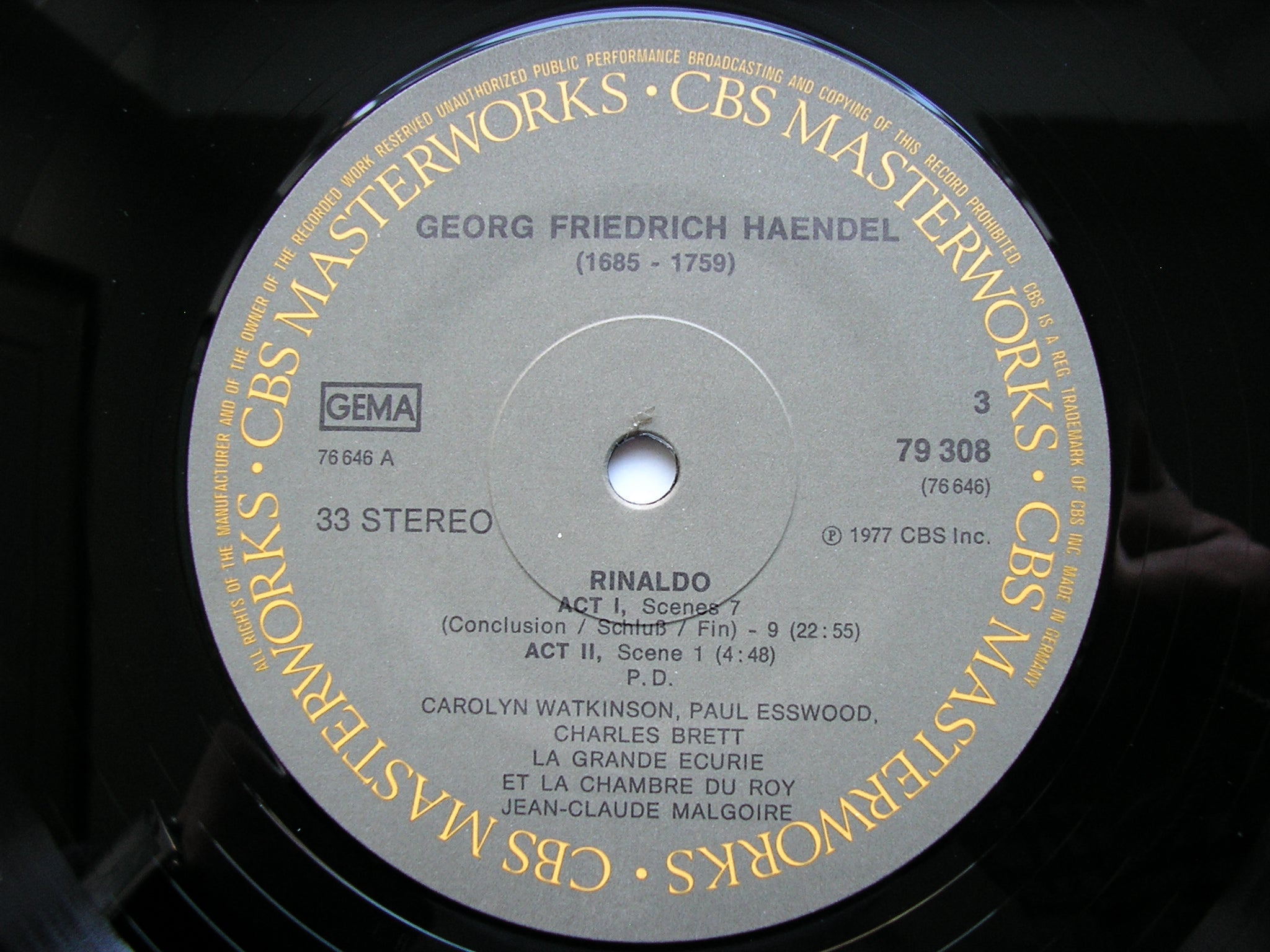 HANDEL: RINALDO  (1711)      SOLOISTS / LA GRANDE ECURIE ET LA CHAMBRE DU ROY / MALGOIRE     3LP      79308