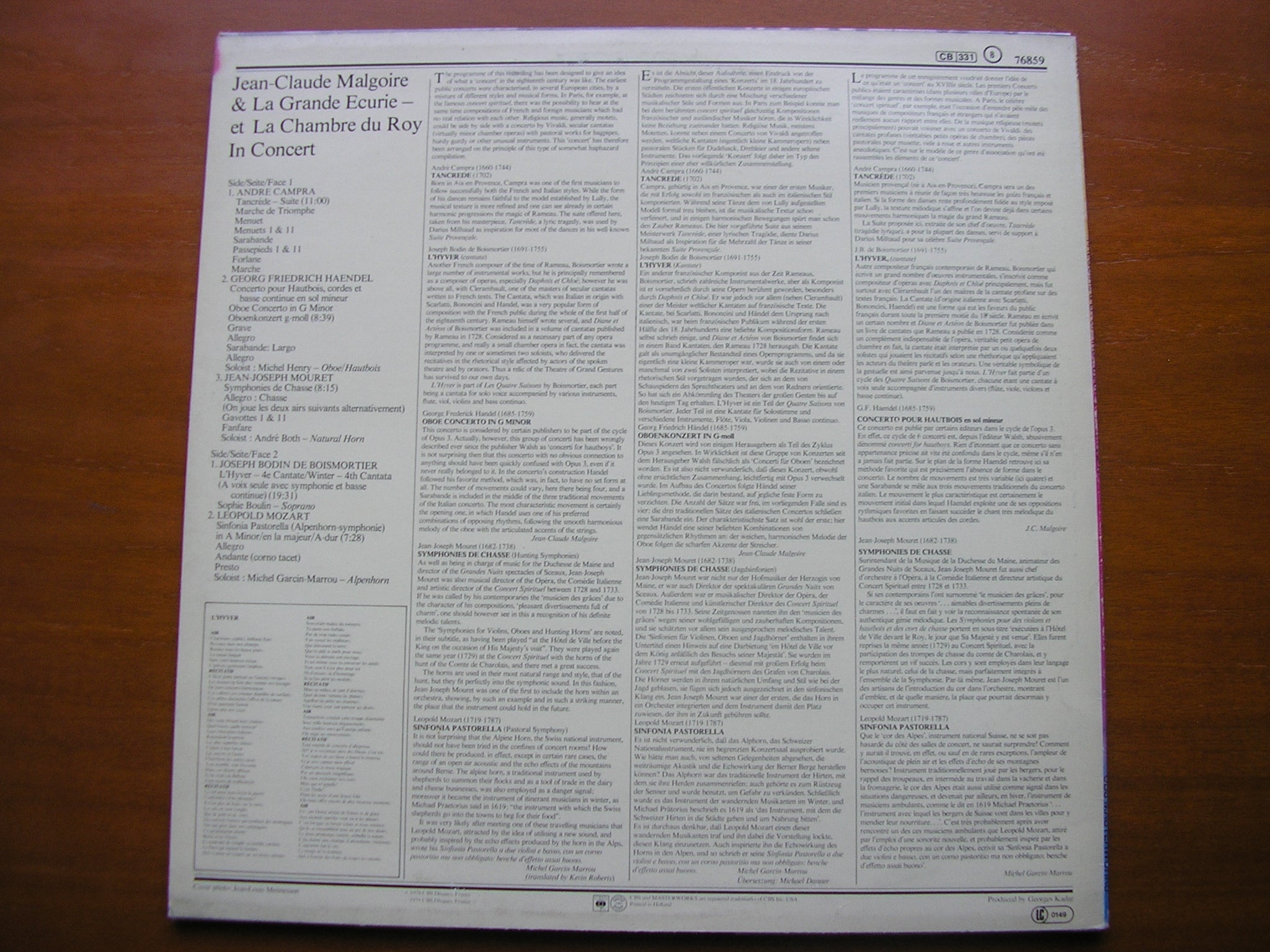 AN 18th CENTURY CONCERT: BOISMORTIER / CAMPRA / MOURET / HANDEL / LEOPOLD MOZART     MALGOIRE / LA GRANDE ECURIE       76859