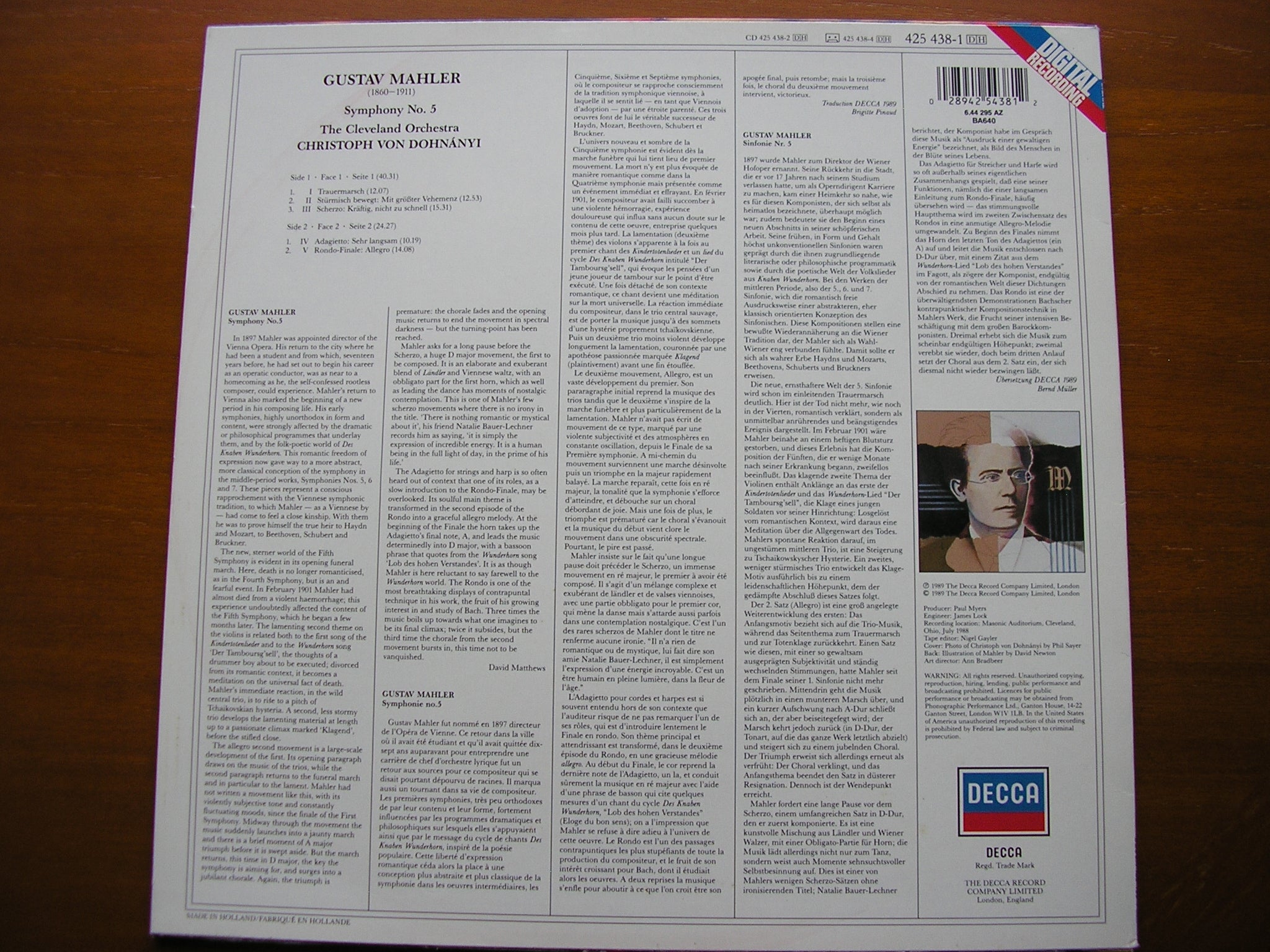 MAHLER: SYMPHONY No. 5    CHRISTOPH VON DOHNANYI / CLEVELAND ORCHESTRA   425 438