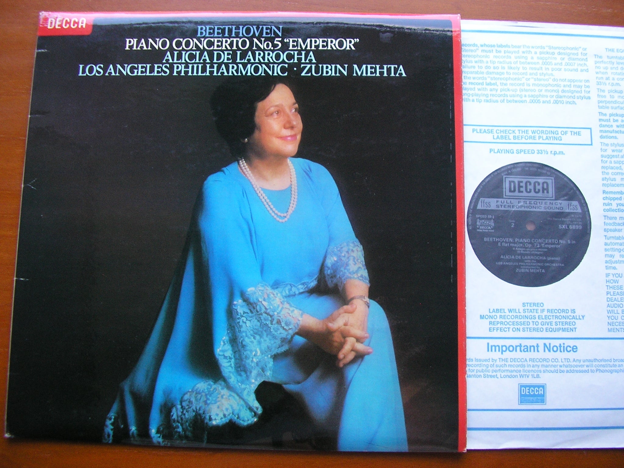 SXL 6899 BEETHOVEN: PIANO CONCERTO No. 5 'Emperor' DE LARROCHA / LAPO / MEHTA