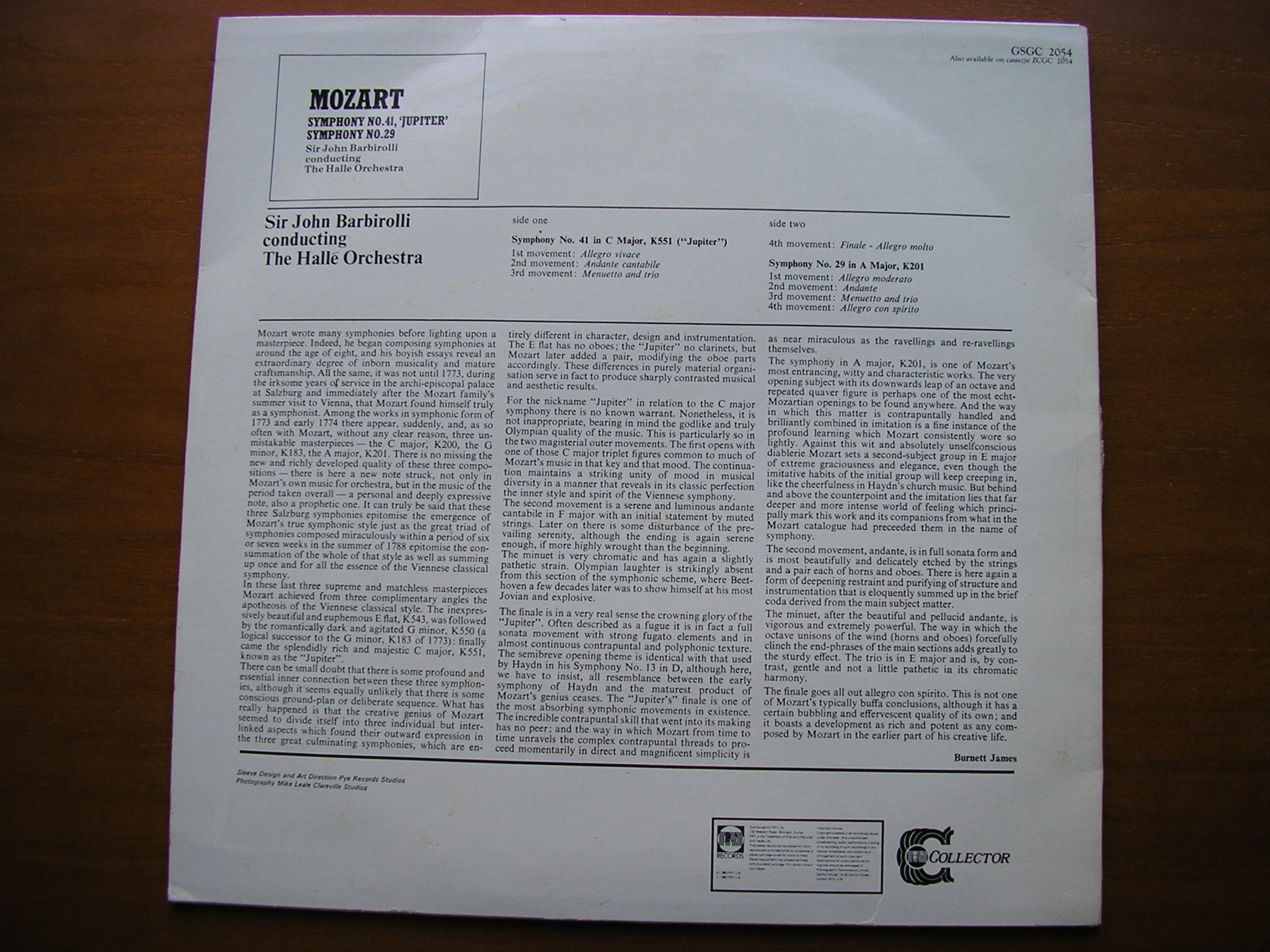 MOZART: SYMPHONIES Nos. 29  &  41  'Jupiter'       BARBIROLLI / HALLE ORCHESTRA     GSGC 2054