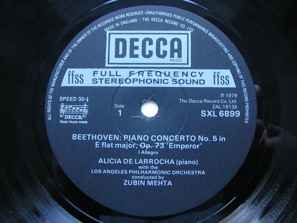SXL 6899 BEETHOVEN: PIANO CONCERTO No. 5 'Emperor' DE LARROCHA / LAPO / MEHTA