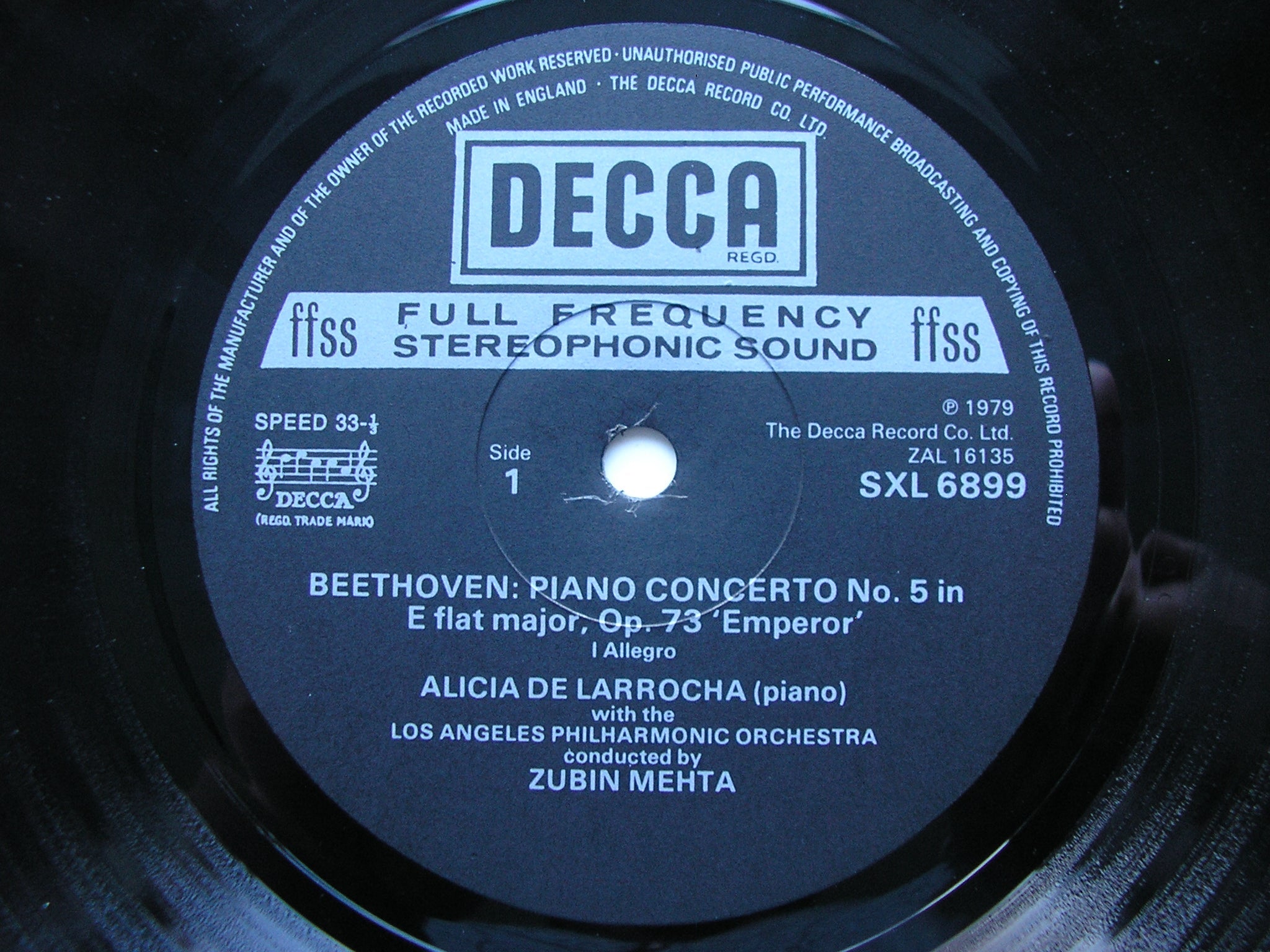 SXL 6899 BEETHOVEN: PIANO CONCERTO No. 5 'Emperor' DE LARROCHA / LAPO / MEHTA