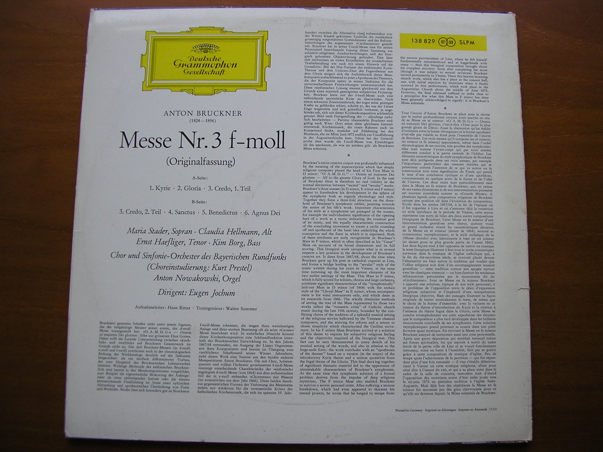 BRUCKNER: MASS No. 3    SOLOISTS / BAVARIAN RADIO SYMPHONY / JOCHUM      138 829