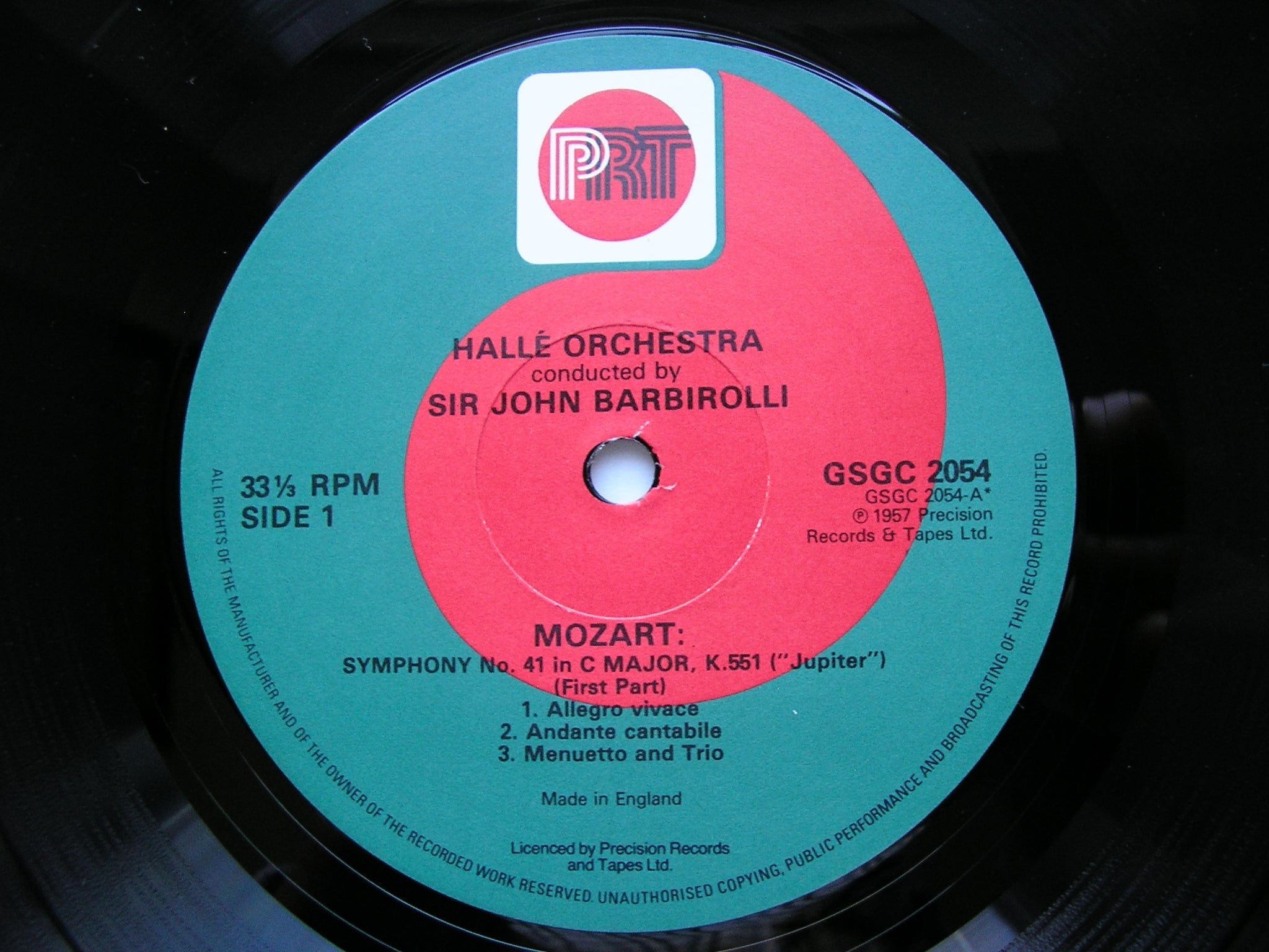 MOZART: SYMPHONIES Nos. 29  &  41  'Jupiter'       BARBIROLLI / HALLE ORCHESTRA     GSGC 2054