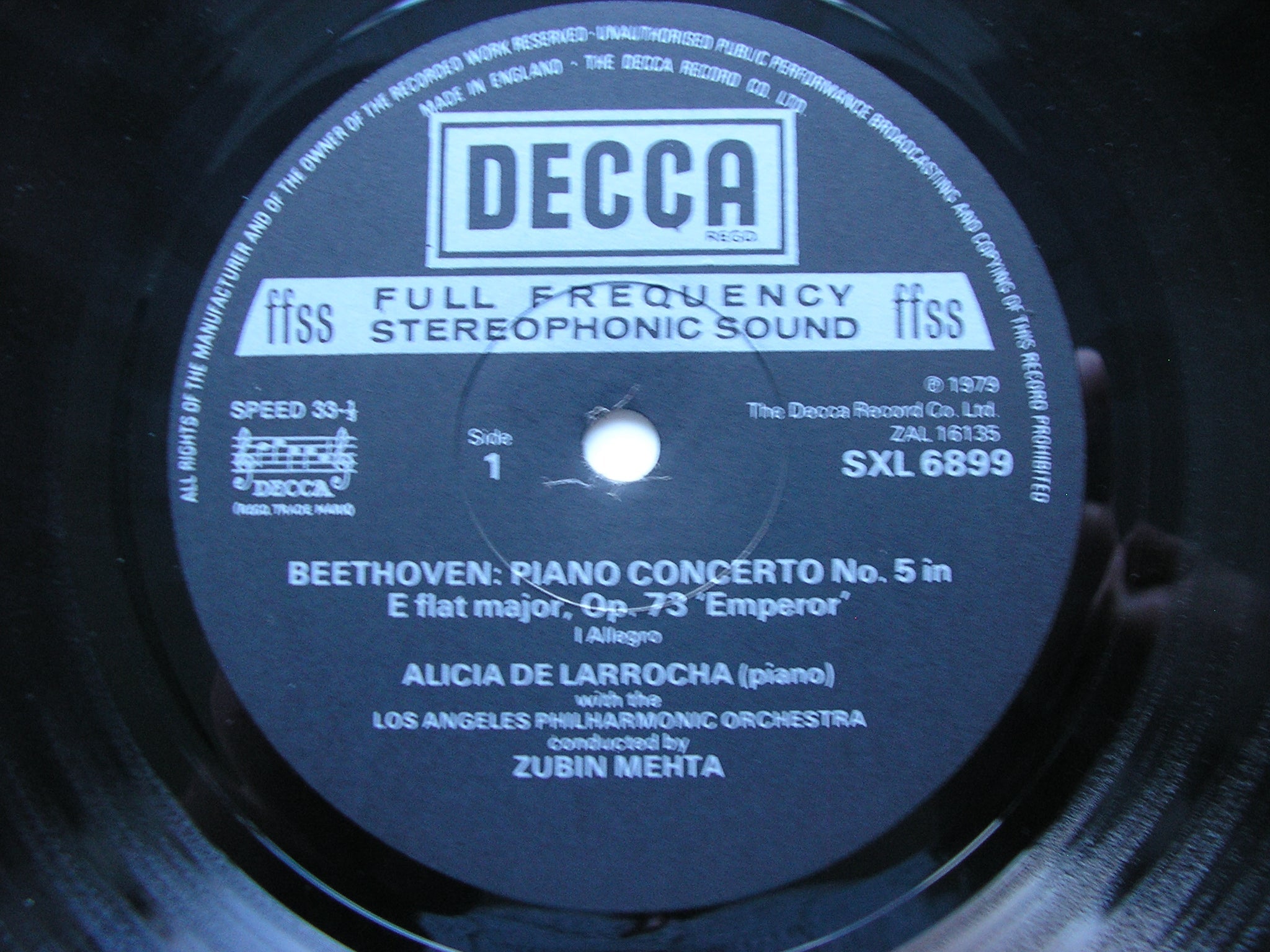 SXL 6899 BEETHOVEN: PIANO CONCERTO No. 5 'Emperor' DE LARROCHA / LAPO / MEHTA
