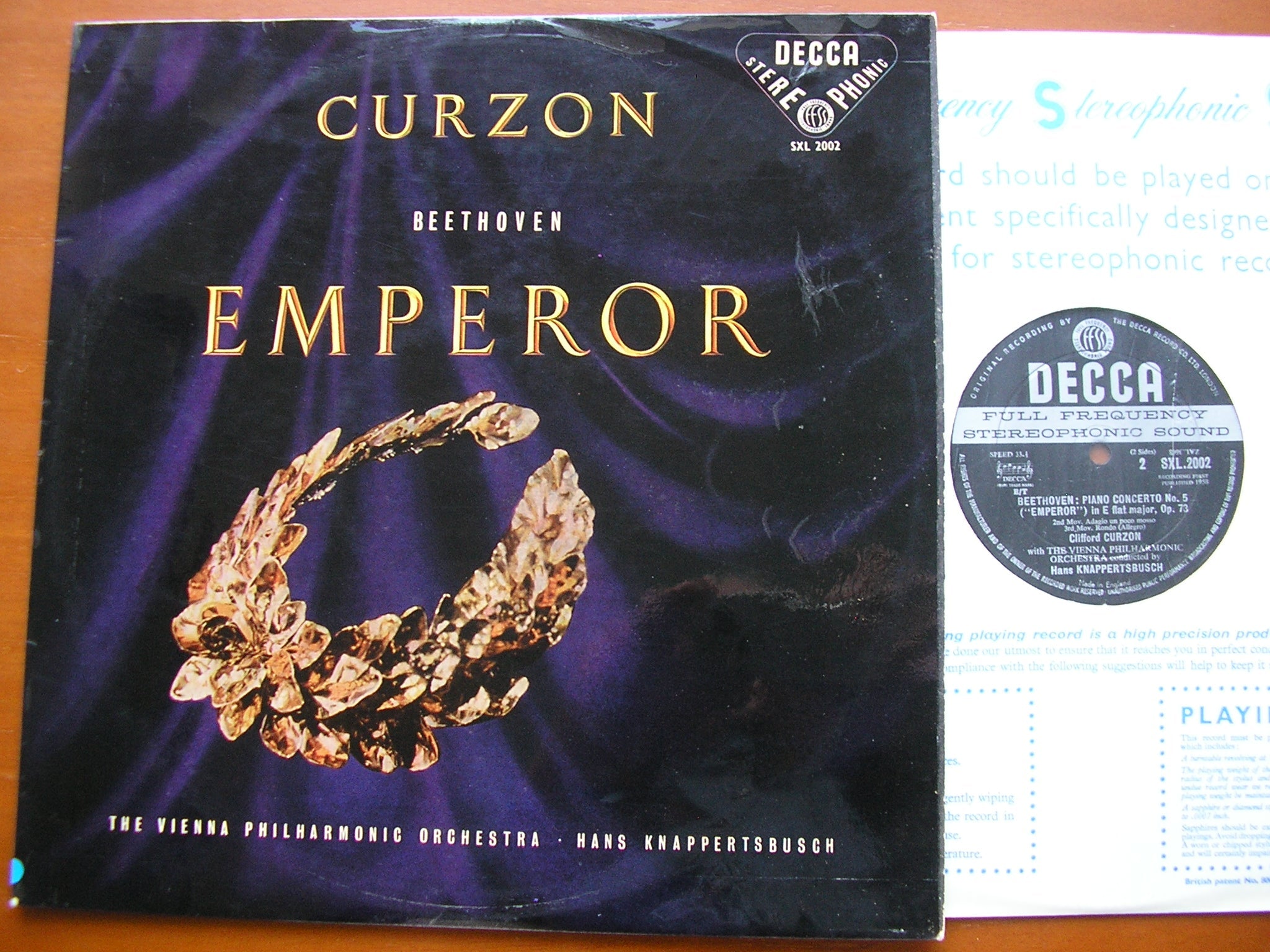 SXL 2002  BEETHOVEN: PIANO CONCERTO No. 5  'Emperor'    CURZON / VIENNA PHILHARMONIC / KNAPPERTSBUSCH      ED 1