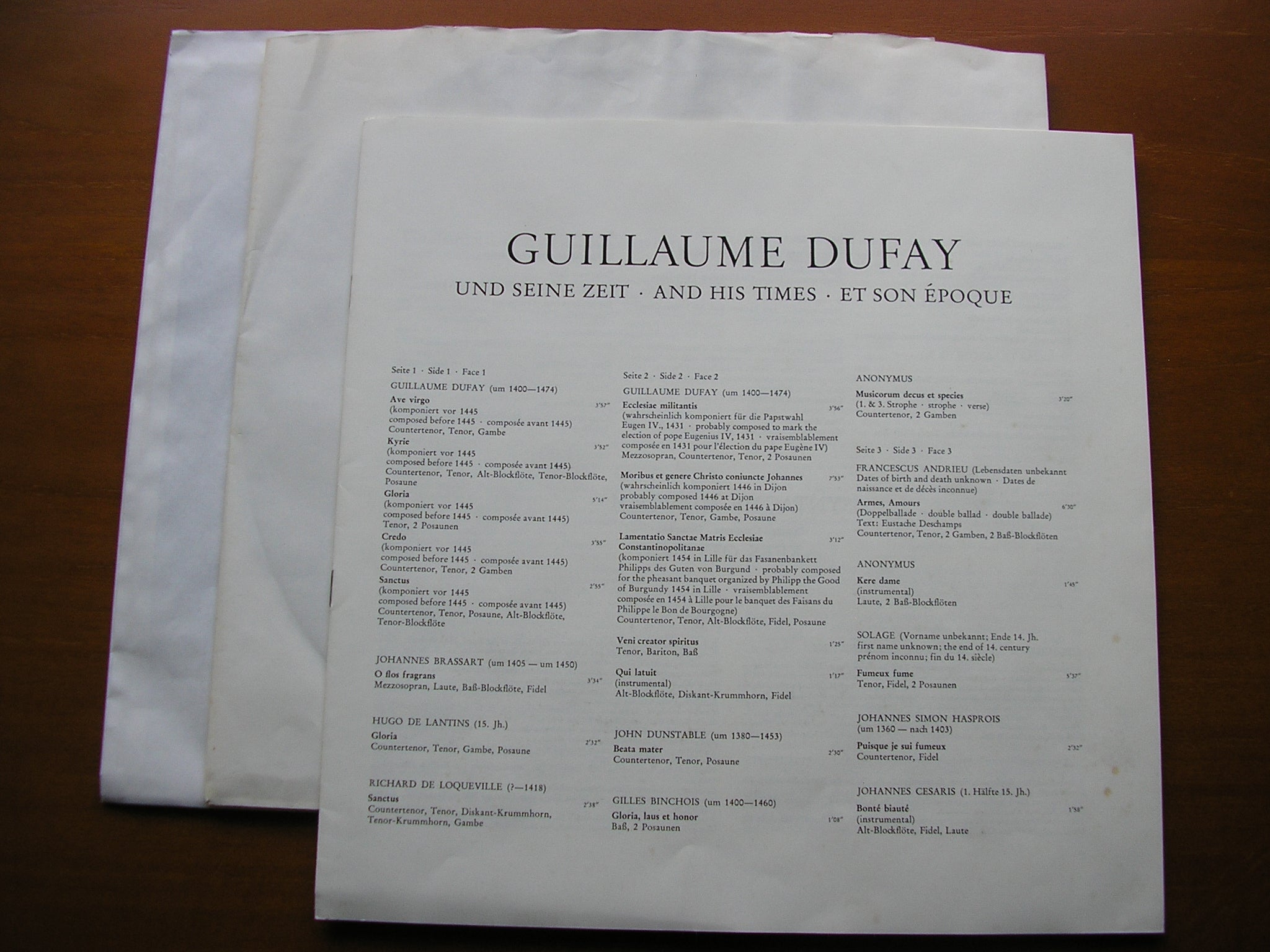 DUFAY & HIS TIMES: ANDRIEU / BINCHOIS / BRASSART / CESARIS / DUNSTABLE / GRENON / MORTON / SOLAGE       SYNTAGMA MUSICUM / OTTEN     2LP     6.35257