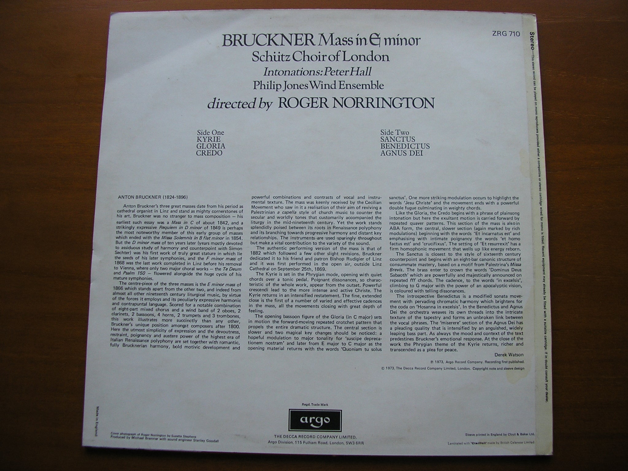 BRUCKNER: MASS No. 2 in E minor       SCHUTZ CHOIR OF LONDON / PHILIP JONES BRASS ENSEMBLE / NORRINGTON     ZRG 710