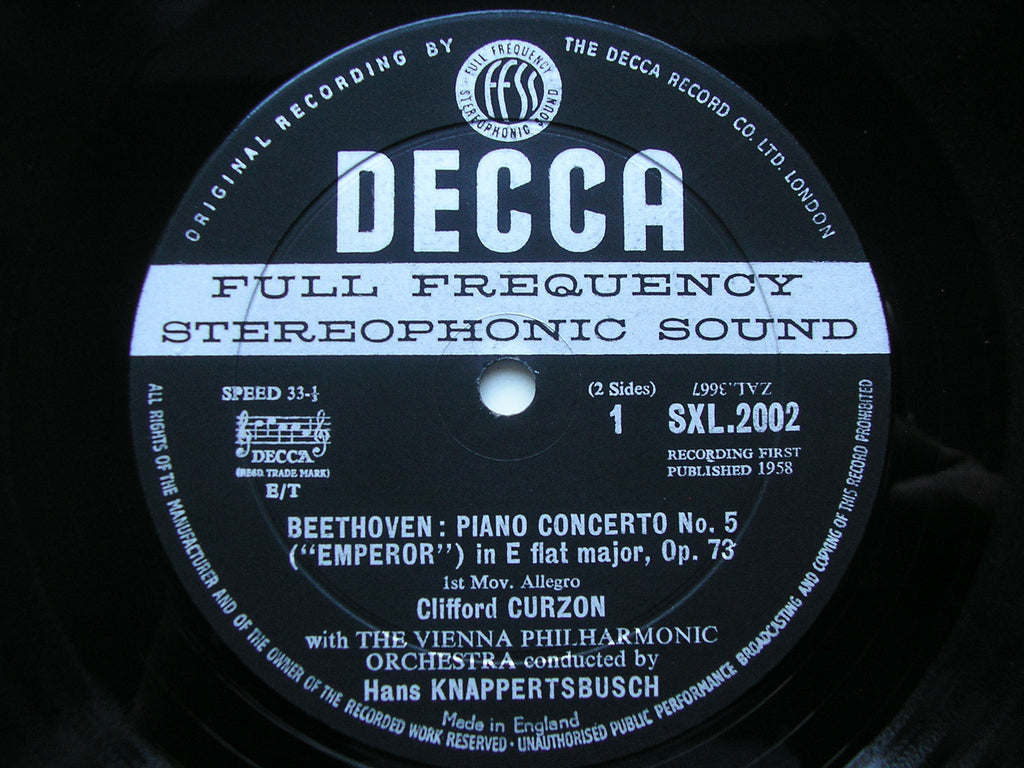 SXL 2002  BEETHOVEN: PIANO CONCERTO No. 5  'Emperor'    CURZON / VIENNA PHILHARMONIC / KNAPPERTSBUSCH      ED 1