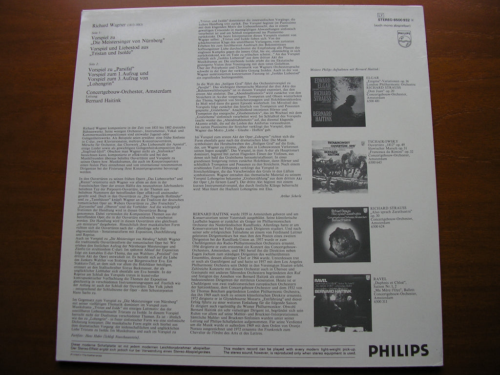 WAGNER: PRELUDES from Lohengrin / Parsifal / Die Meistersinger / PRELUDE & LIEBESTOD from Tristan und Isolde    HAITINK / CONCERTGEBOUW ORCHESTRA  6500 932