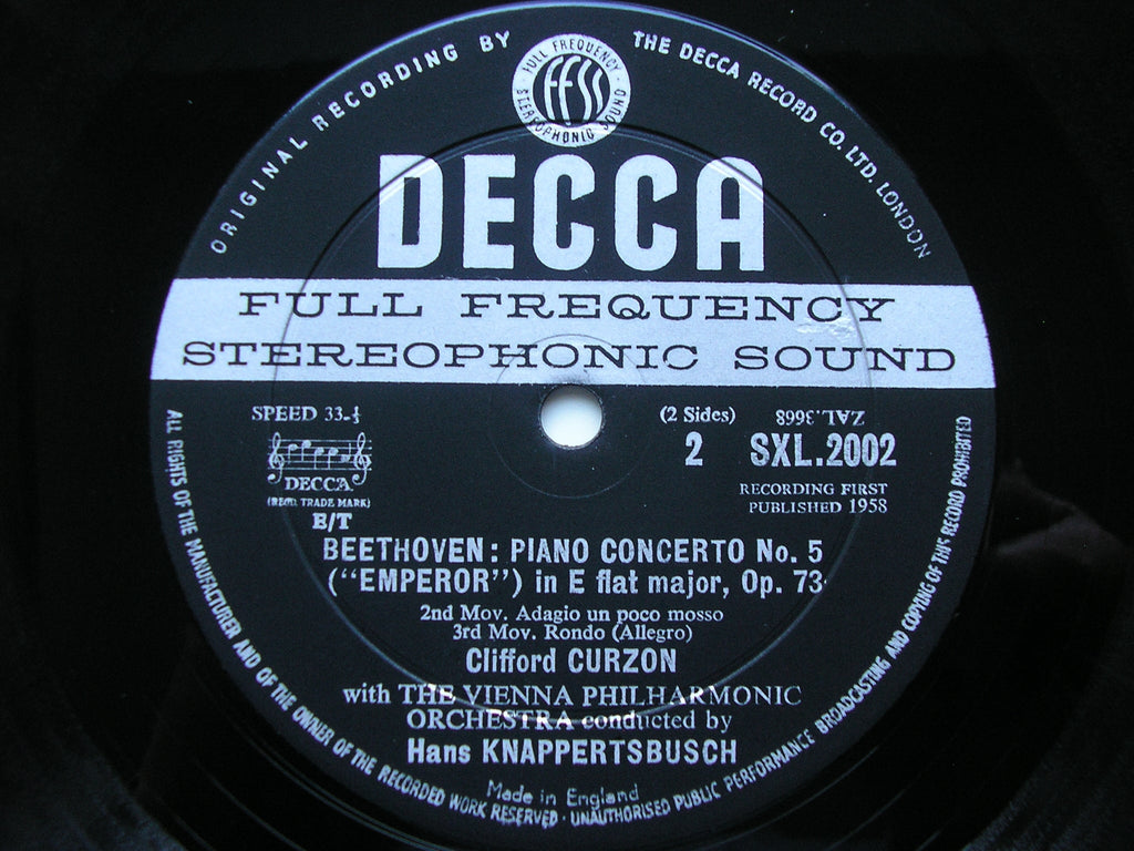 SXL 2002  BEETHOVEN: PIANO CONCERTO No. 5  'Emperor'    CURZON / VIENNA PHILHARMONIC / KNAPPERTSBUSCH      ED 1