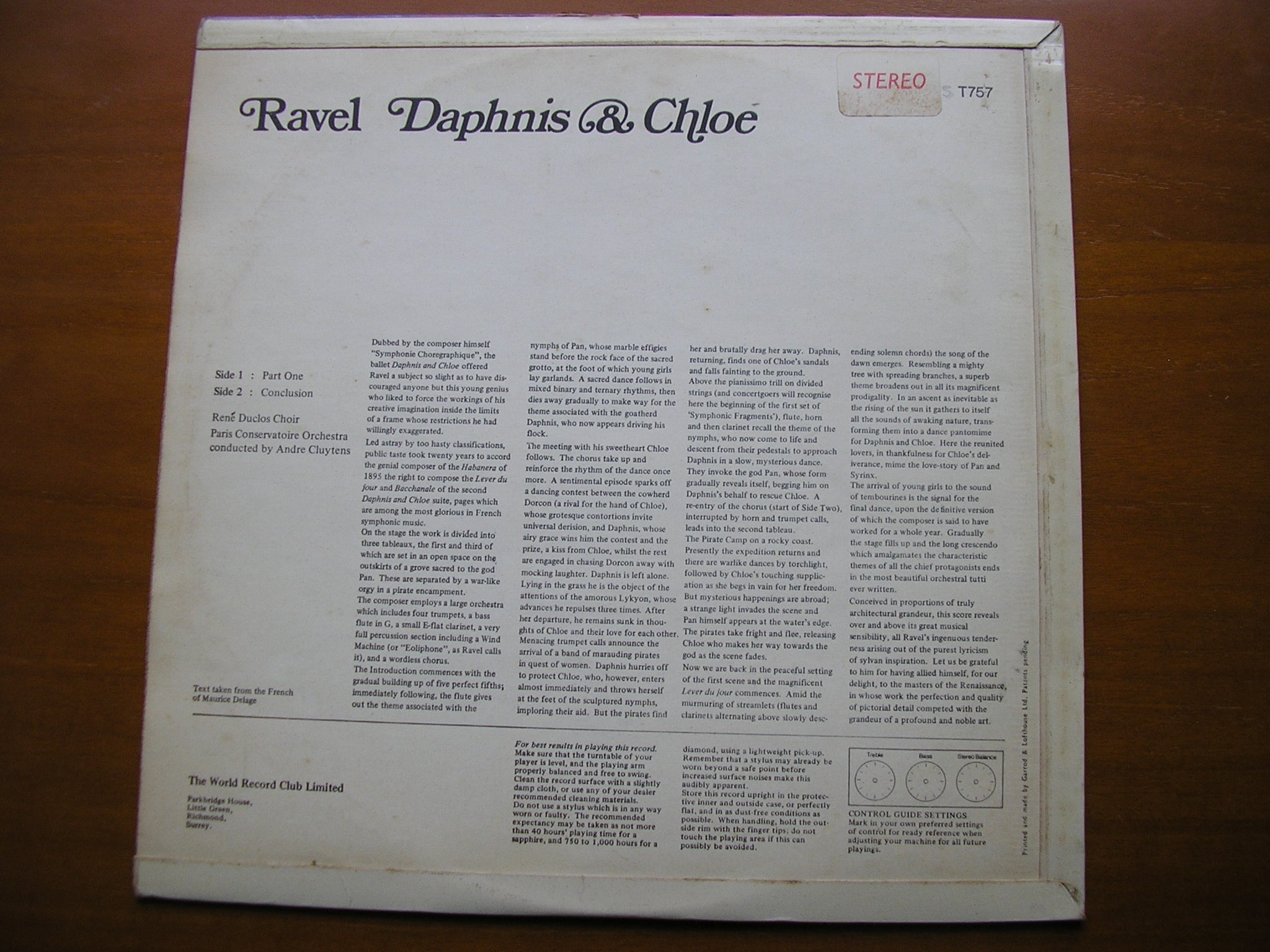 RAVEL: DAPHNIS & CHLOE complete ballet     CLUYTENS / PARIS CONSERVATOIRE ORCHESTRA     ST 757