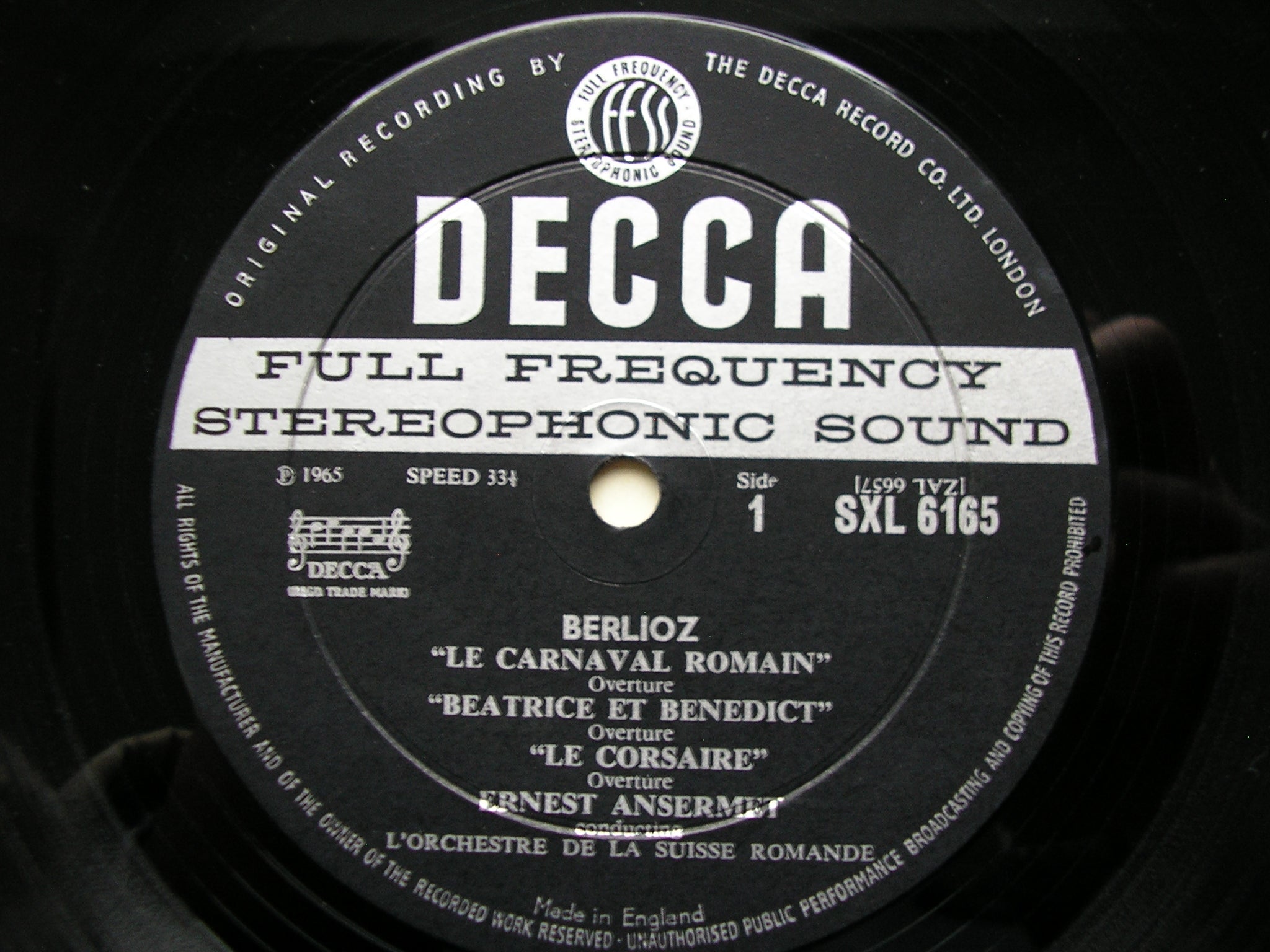 SXL 6165  BERLIOZ: ORCHESTRAL MUSIC       ANSERMET / SUISSE ROMANDE ORCHESTRA    ED1