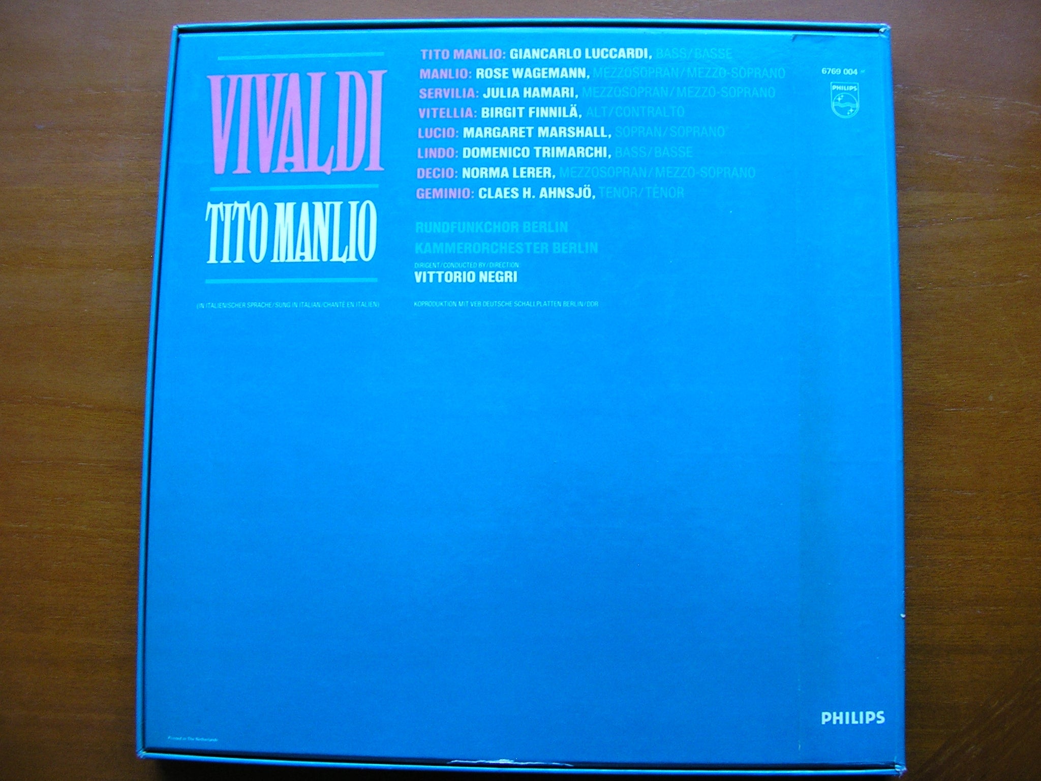 VIVALDI: TITO MANLIO  (1719)    SOLOISTS / BERLIN CHAMBER ORCHESTRA / NEGRI     5LP    6769 004