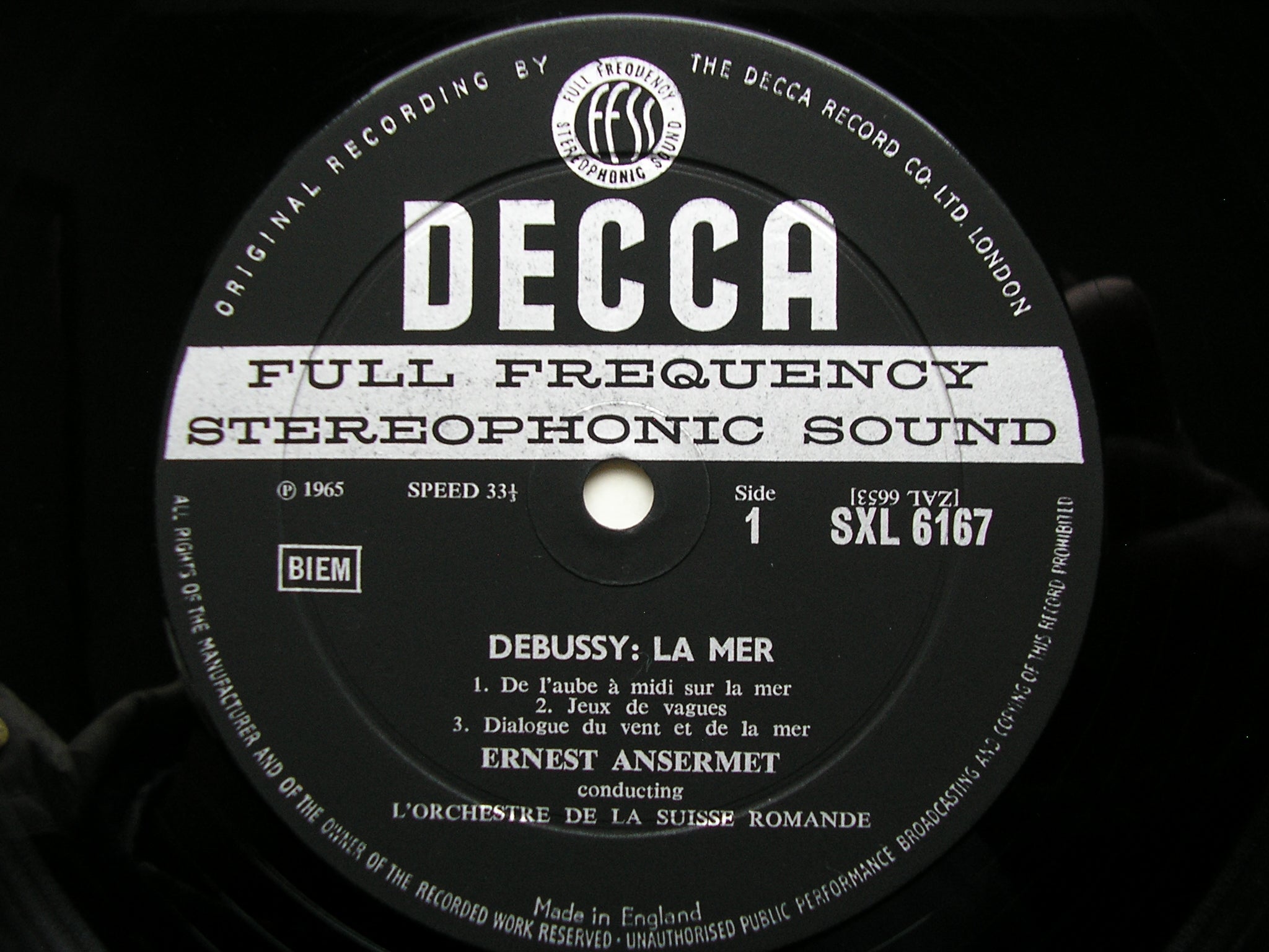 SXL 6167  DEBUSSY: LA MER / KHAMMA / RHAPSODY      ANSERMET / SUISSE ROMANDE    ED1