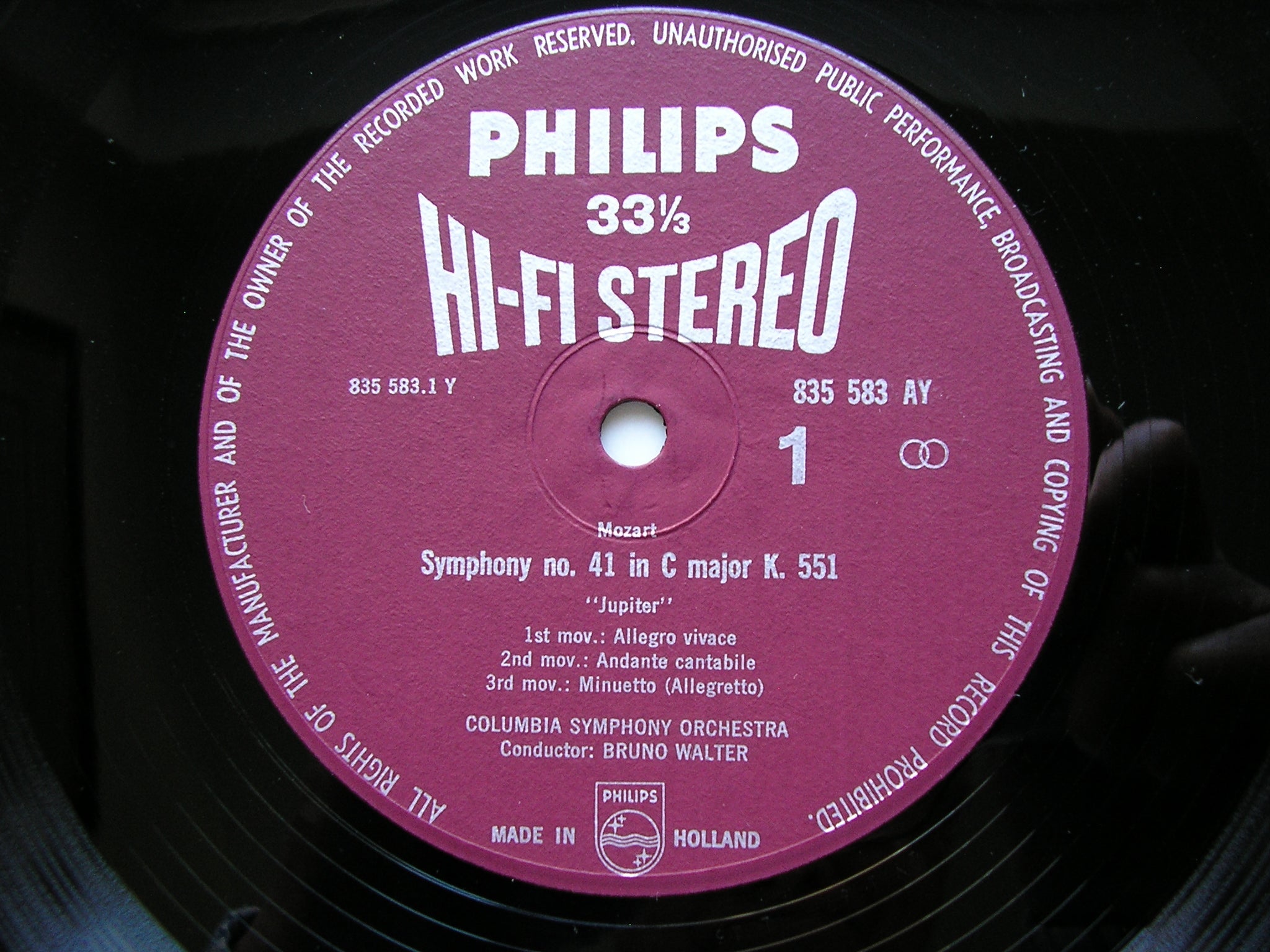 MOZART: SYMPHONIES Nos.  35 'Haffner'  &  41 'Jupiter'        WALTER / COLUMBIA SYMPHONY    835 583 AY