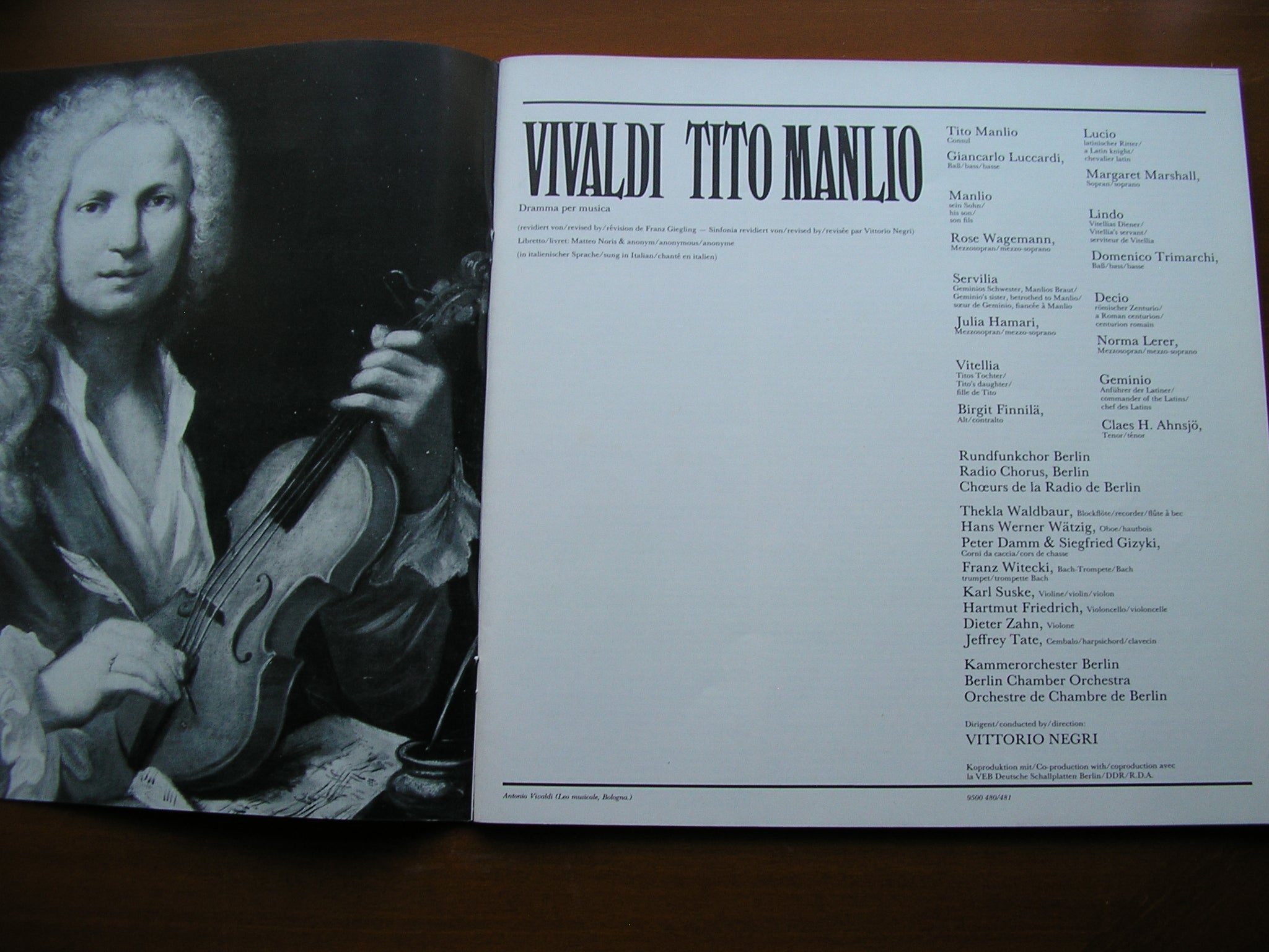 VIVALDI: TITO MANLIO  (1719)    SOLOISTS / BERLIN CHAMBER ORCHESTRA / NEGRI     5LP    6769 004