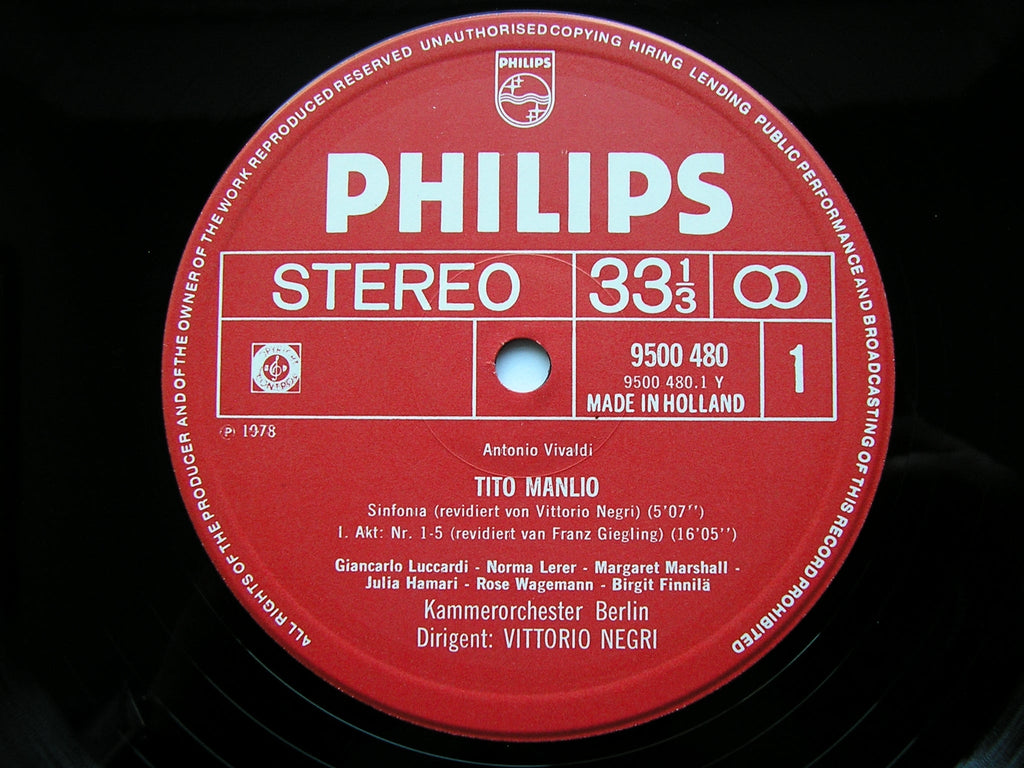 VIVALDI: TITO MANLIO  (1719)    SOLOISTS / BERLIN CHAMBER ORCHESTRA / NEGRI     5LP    6769 004