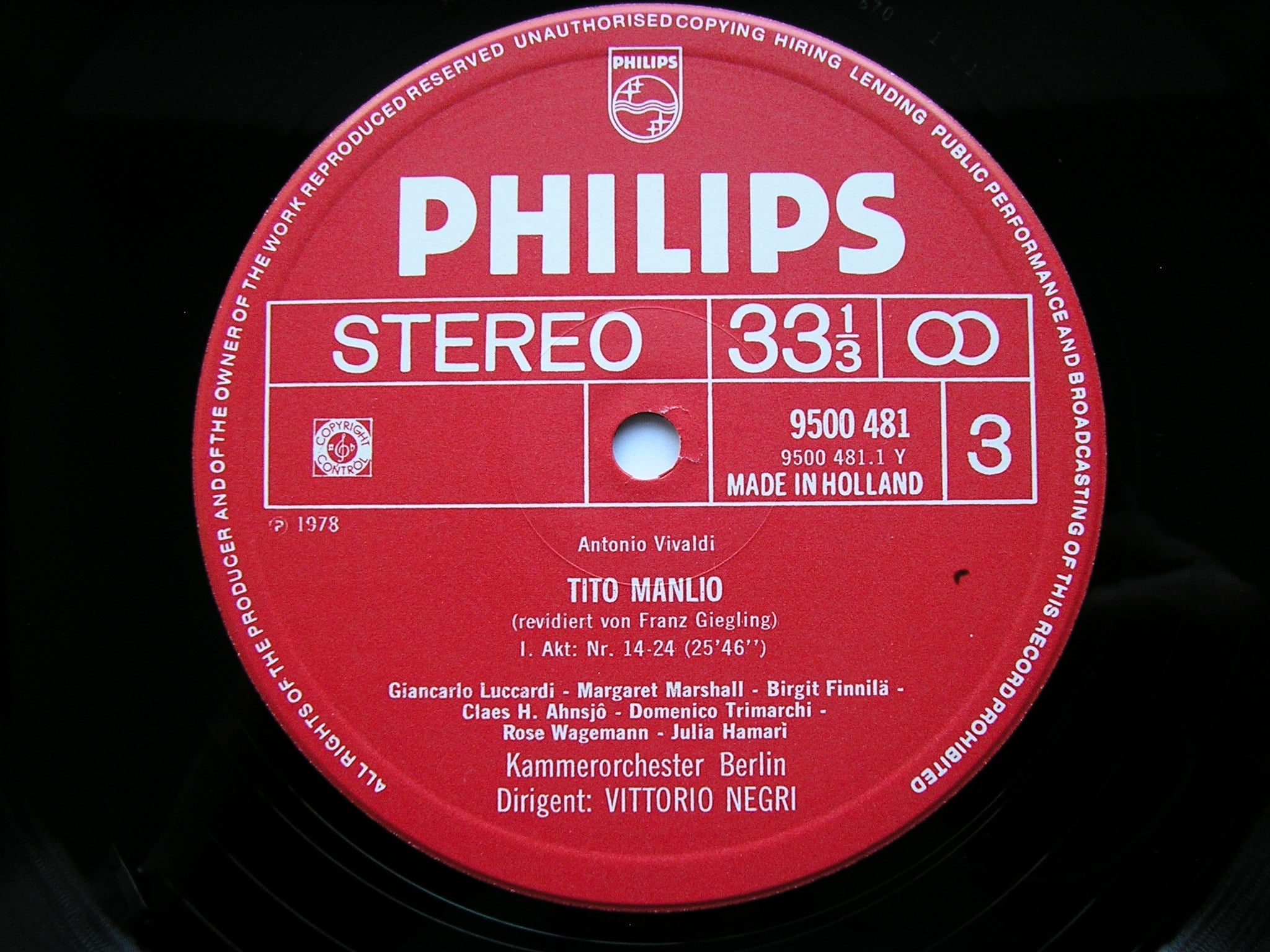 VIVALDI: TITO MANLIO  (1719)    SOLOISTS / BERLIN CHAMBER ORCHESTRA / NEGRI     5LP    6769 004