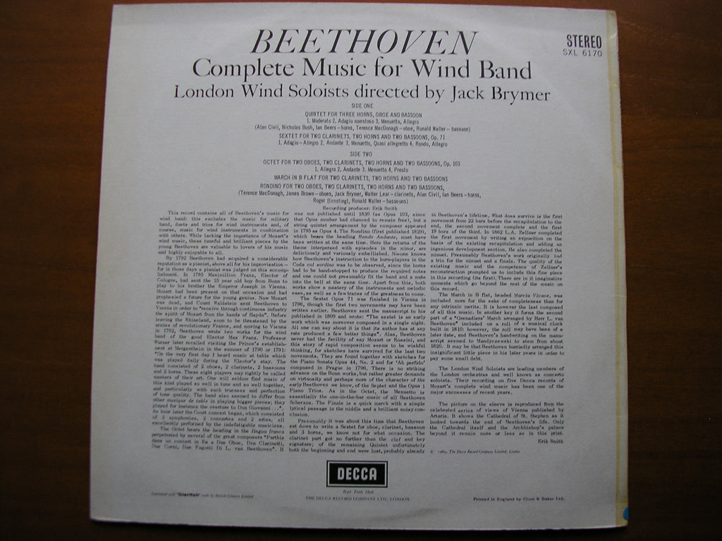 SXL 6170  BEETHOVEN: COMPLETE MUSIC FOR WIND BAND     LONDON WIND SOLOISTS / BRYMER    ED1