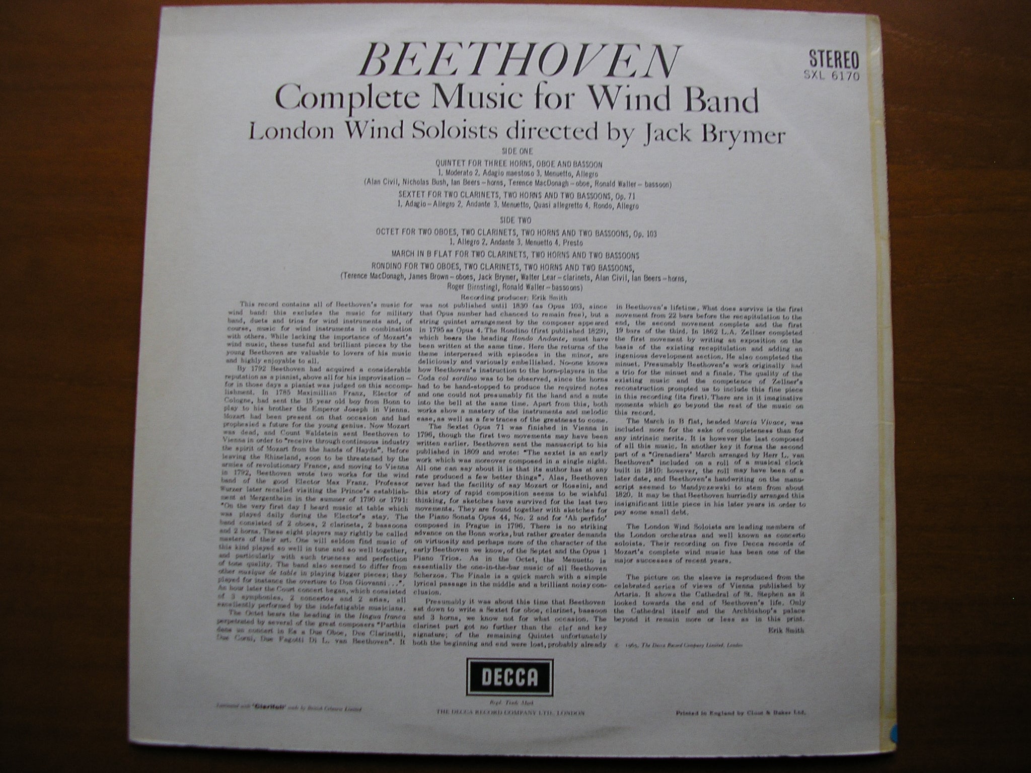 SXL 6170  BEETHOVEN: COMPLETE MUSIC FOR WIND BAND     LONDON WIND SOLOISTS / BRYMER    ED1