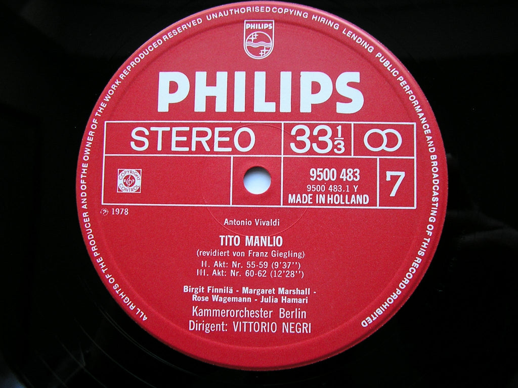 VIVALDI: TITO MANLIO  (1719)    SOLOISTS / BERLIN CHAMBER ORCHESTRA / NEGRI     5LP    6769 004