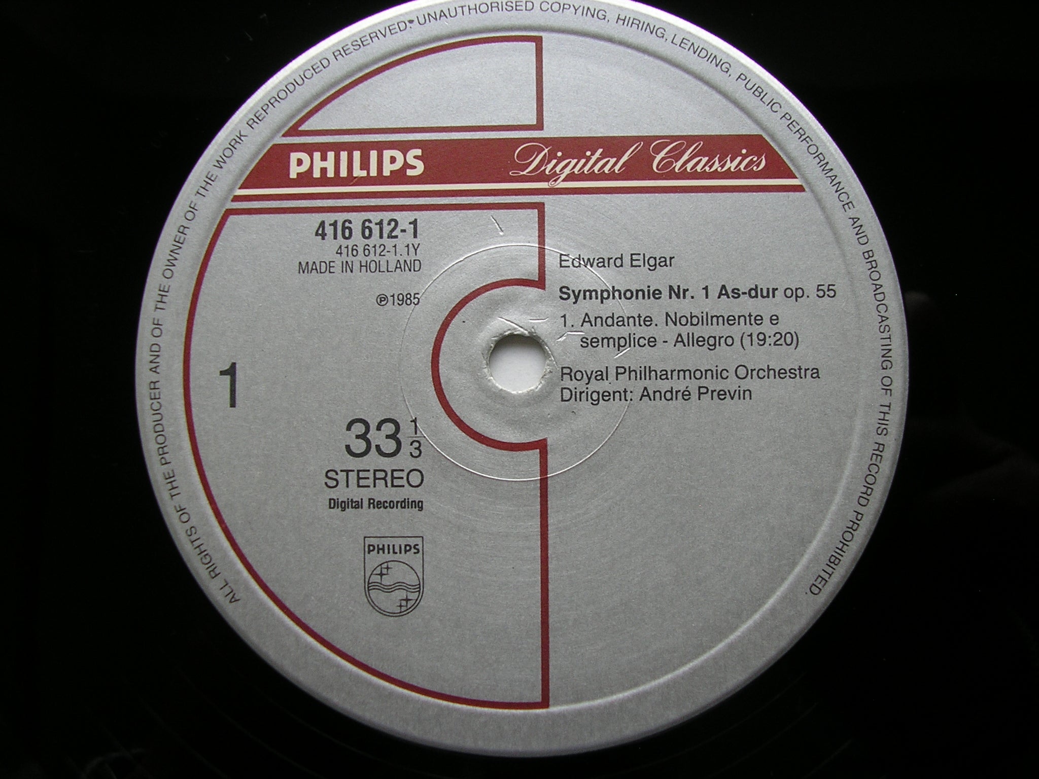 ELGAR: SYMPHONY No. 1      PREVIN / ROYAL PHILHARMONIC ORCHESTRA     416 612