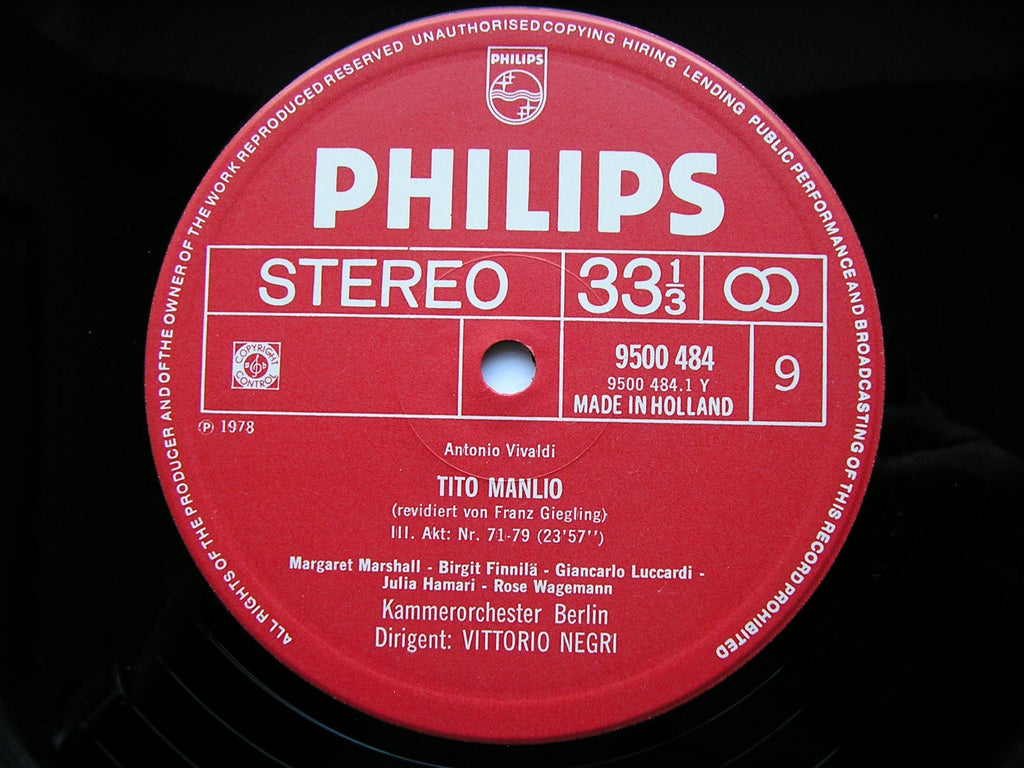 VIVALDI: TITO MANLIO  (1719)    SOLOISTS / BERLIN CHAMBER ORCHESTRA / NEGRI     5LP    6769 004
