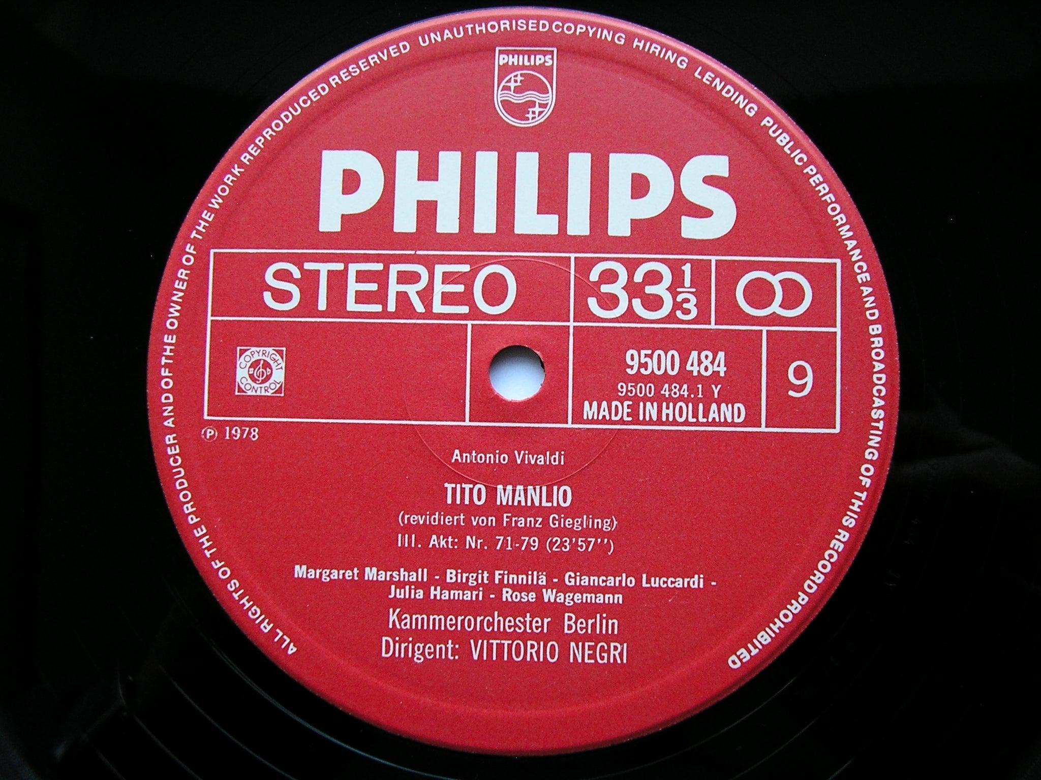 VIVALDI: TITO MANLIO  (1719)    SOLOISTS / BERLIN CHAMBER ORCHESTRA / NEGRI     5LP    6769 004
