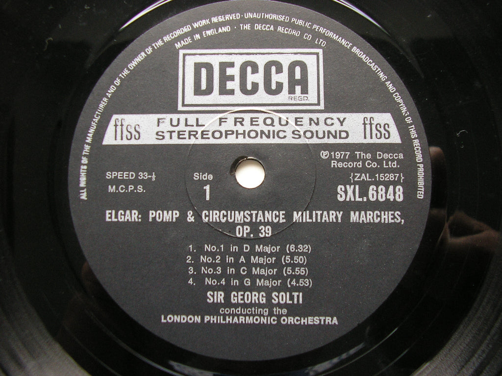 SXL 6848 ELGAR: POMP & CIRCUMSTANCE MARCHES 1 - 5 / OVERTURE COCKAIGNE SOLTI / LONDON PHILHARMONIC