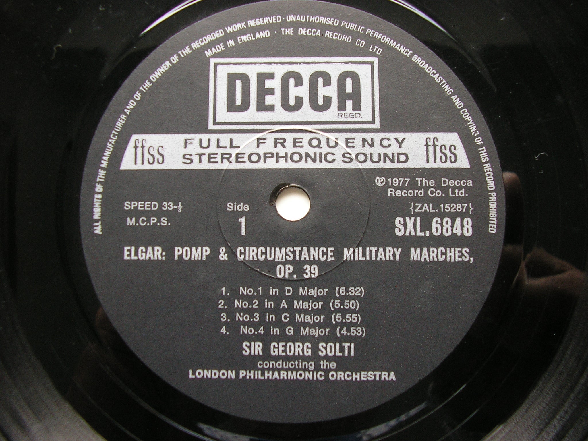 SXL 6848 ELGAR: POMP & CIRCUMSTANCE MARCHES 1 - 5 / OVERTURE COCKAIGNE SOLTI / LONDON PHILHARMONIC