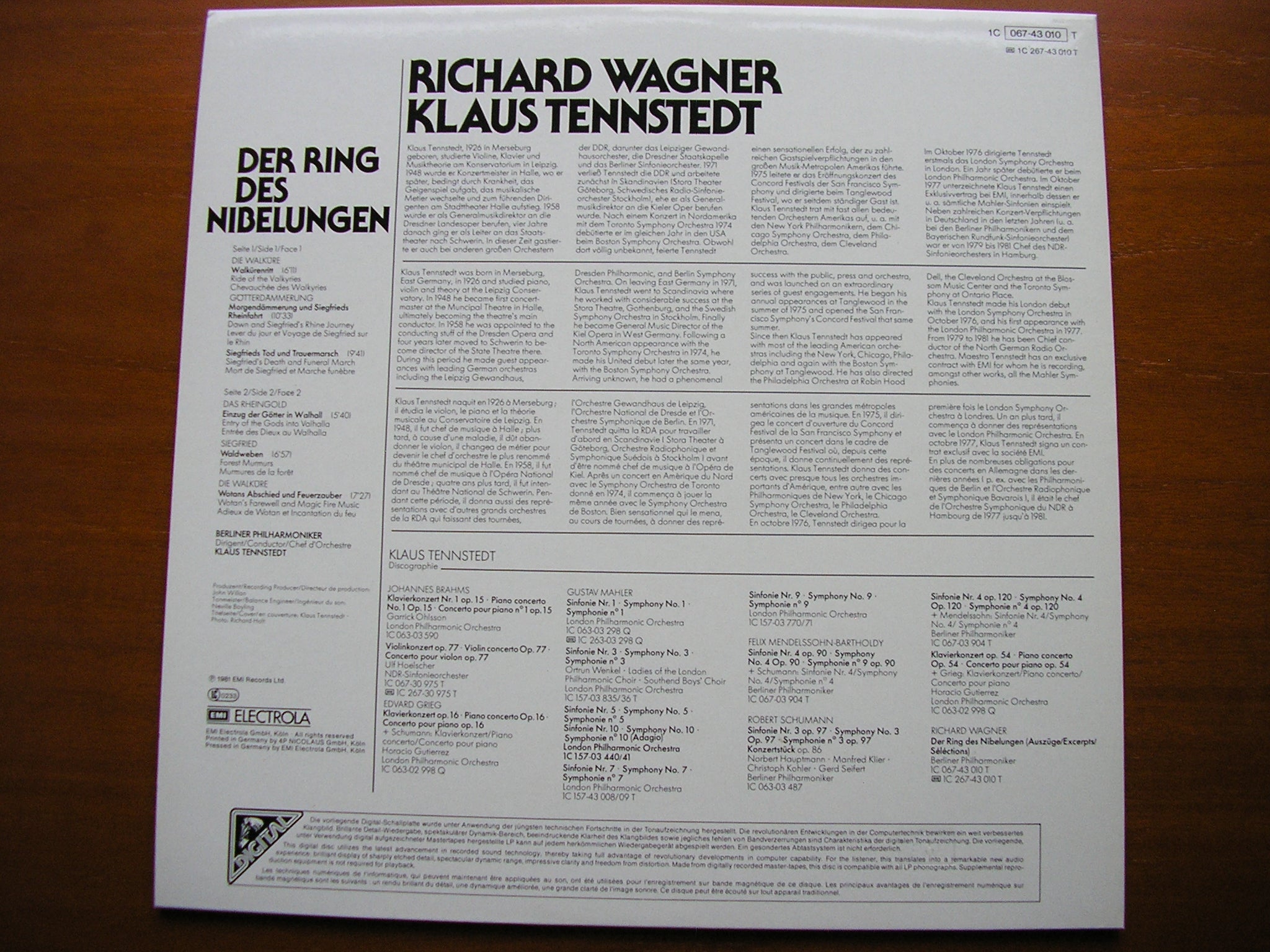 WAGNER: ORCHESTRAL MUSIC from 'The Ring'    TENNSTEDT / BERLIN PHILHARMONIC    1C 067 43010
