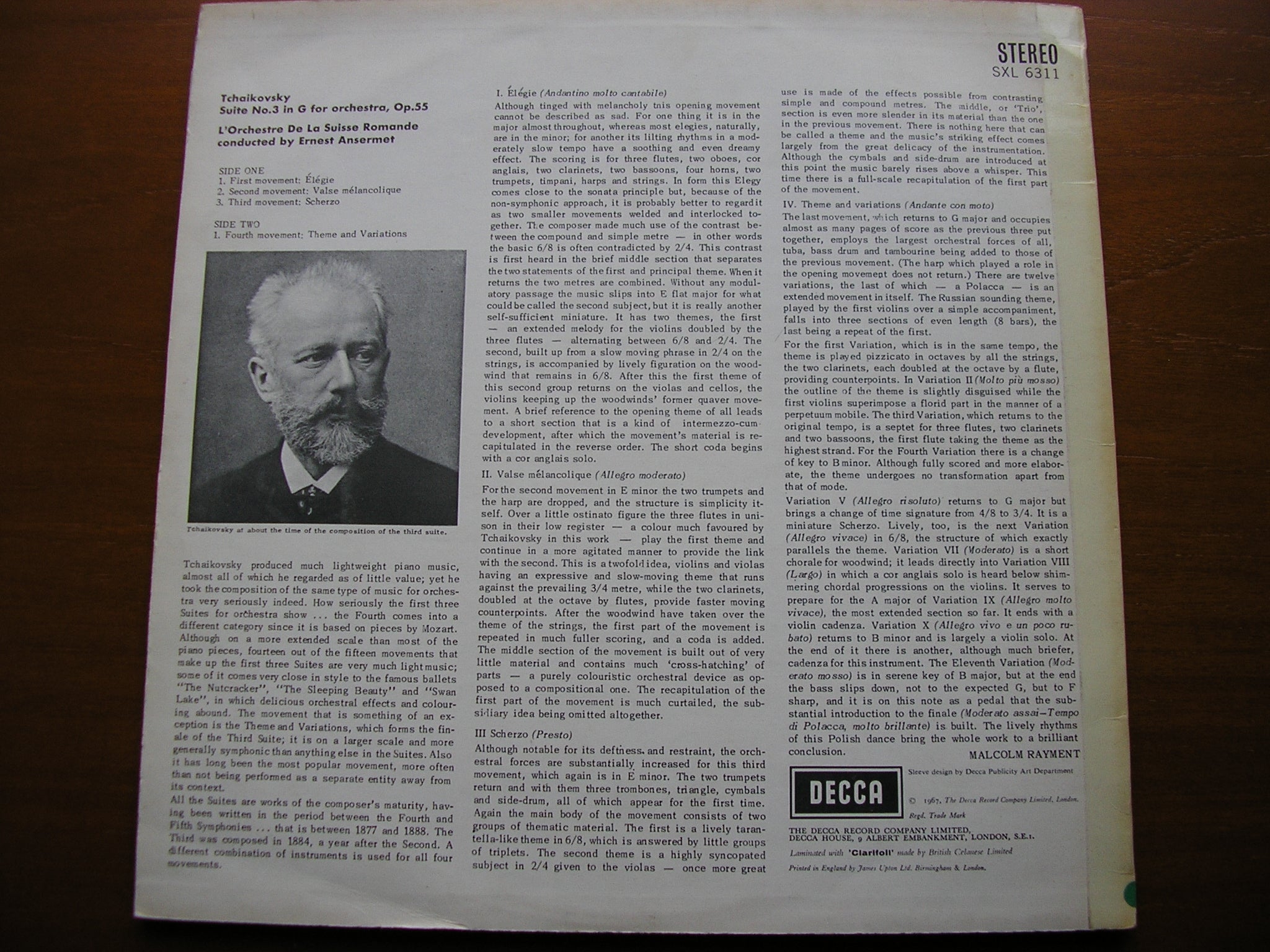 SXL 6311 TCHAIKOVSKY: SUITE No. 3 RICCI / SUISSE ROMANDE / ANSERMET