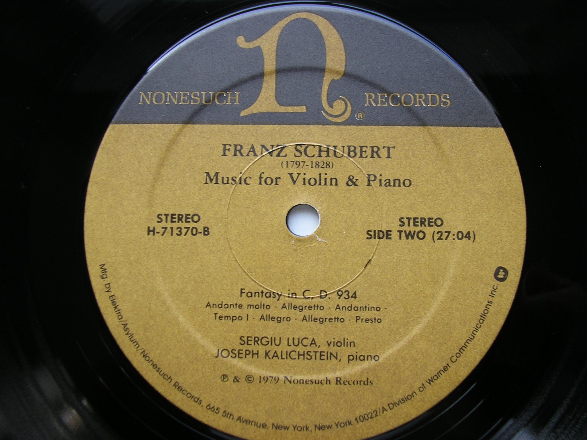 SCHUBERT: MUSIC FOR VIOLIN & PIANO     SERGIU LUCA / JOSEPH KALICHSTEIN      H-71370