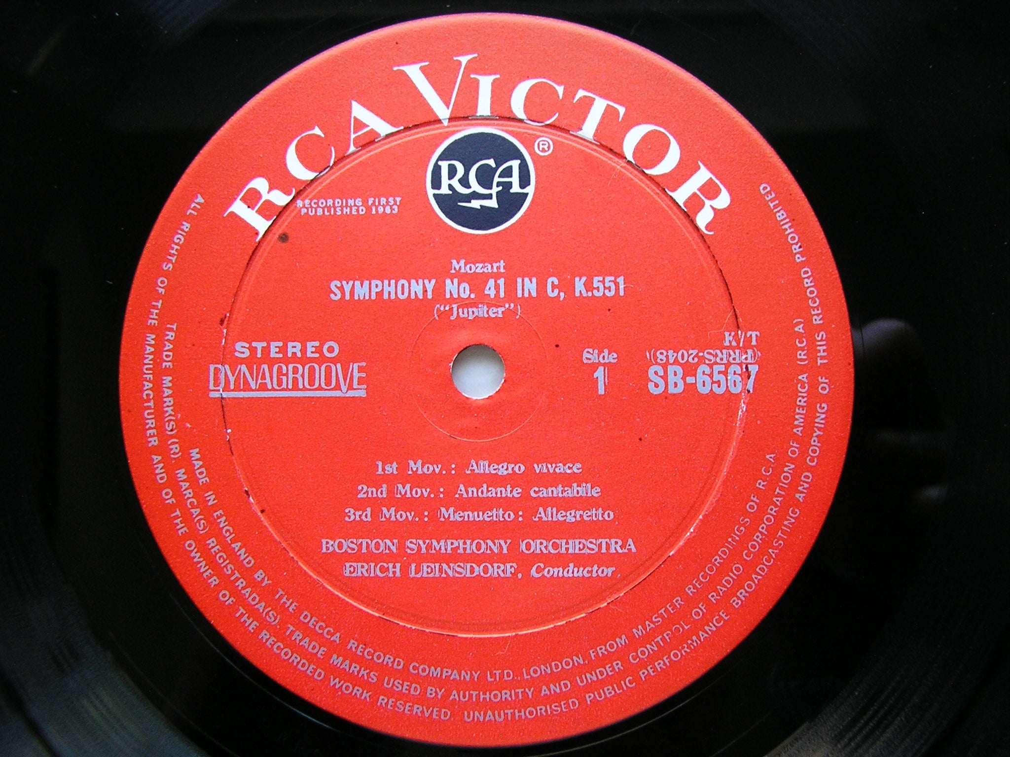 MOZART: SYMPHONY No. 41  'Jupiter'  / EINE KLEINE NACHTMUSIK      LEINSDORF / BOSTON SYMPHONY     SB 6567