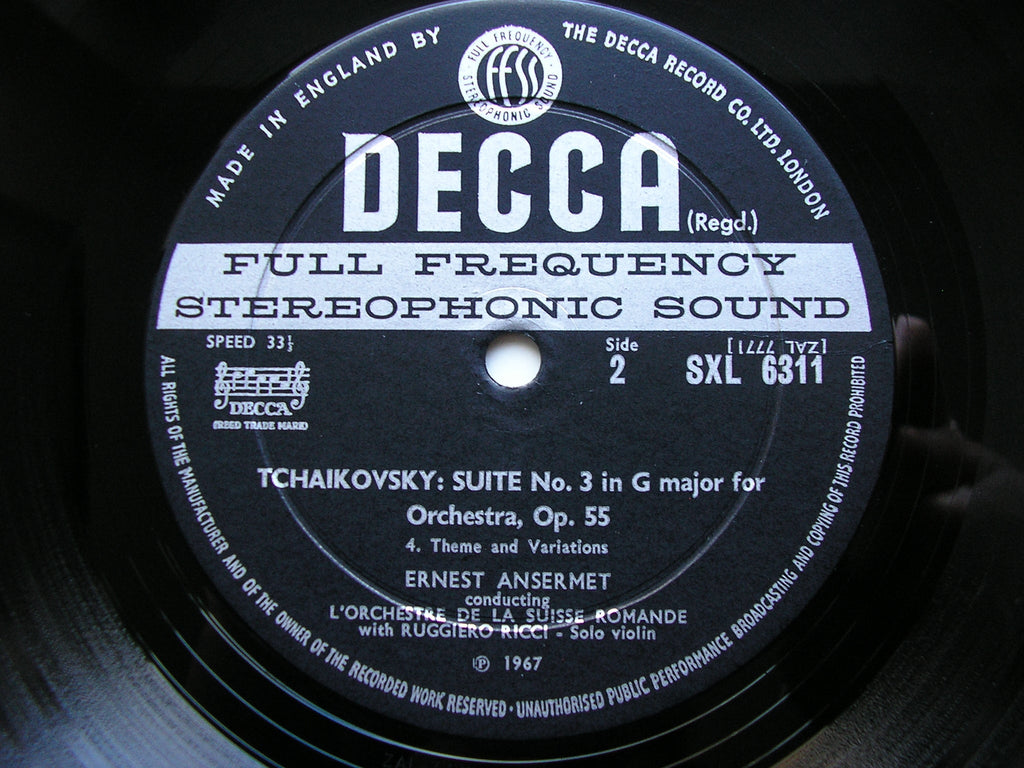 SXL 6311 TCHAIKOVSKY: SUITE No. 3 RICCI / SUISSE ROMANDE / ANSERMET