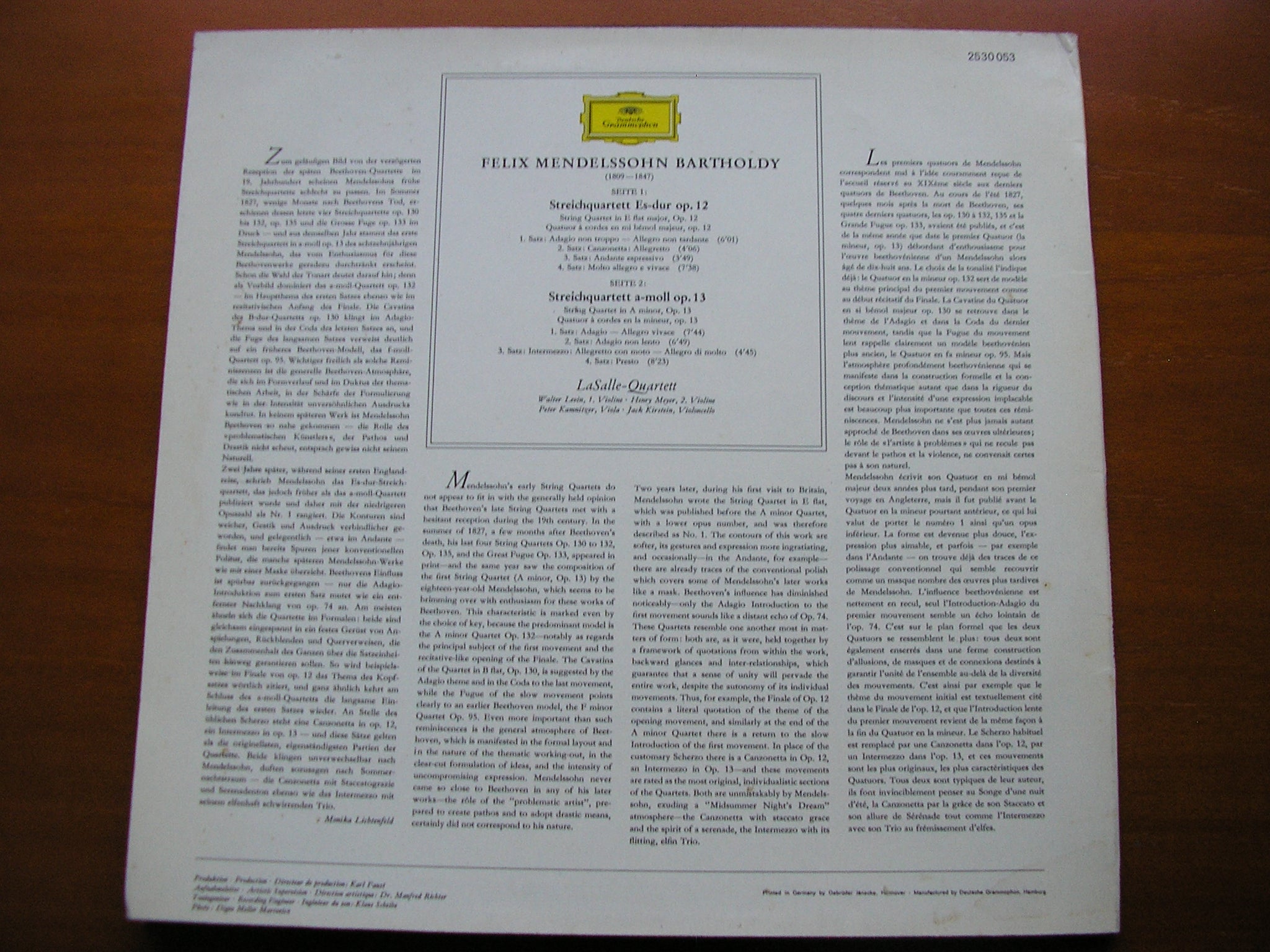 MENDELSSOHN: STRING QUARTETS  Op. 12 & 13      LA SALLE QUARTET     2530 053