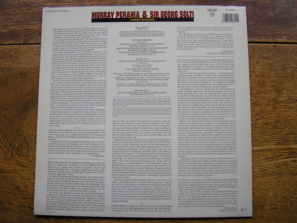 BARTOK: SONATA FOR 2 PIANOS & PERCUSSION / BRAHMS: HAYDN VARIATIONS   PERAHIA / SOLTI  M42625